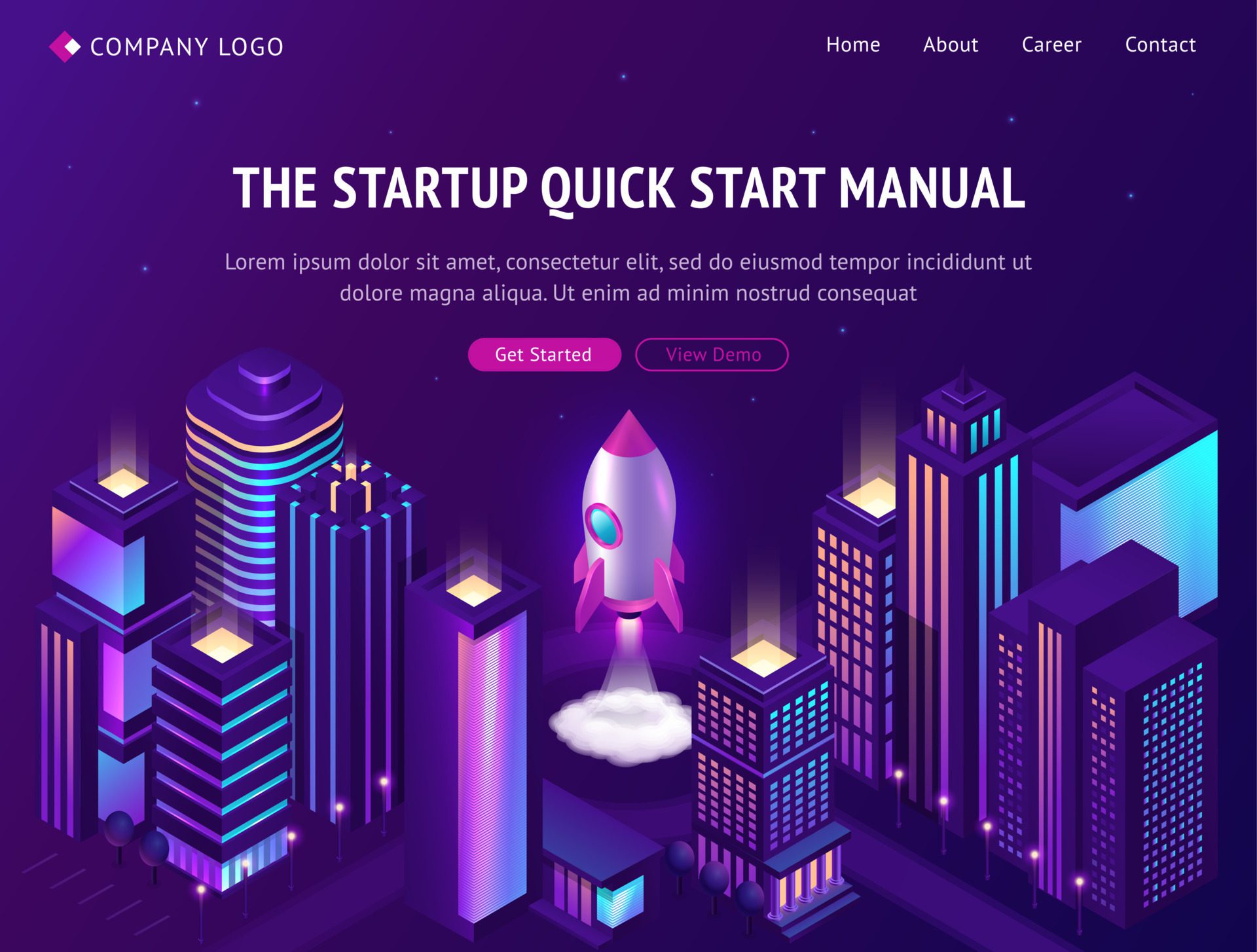 Start up launch in smart city isometric web banner Free Vector