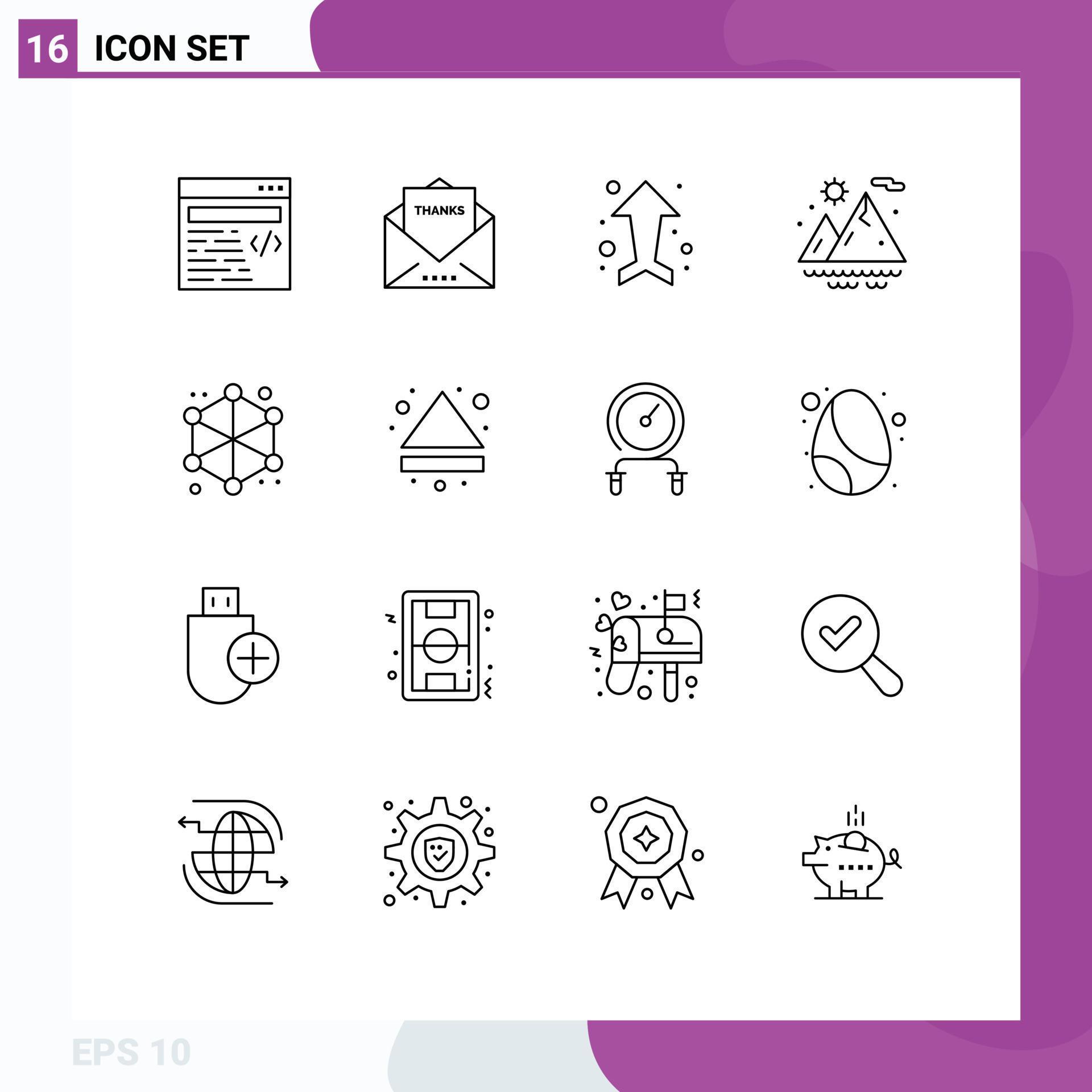 Pictogram Set of 16 Simple Outlines of server analytics arrow sun mountains Editable Vector Design Elements Stock Free