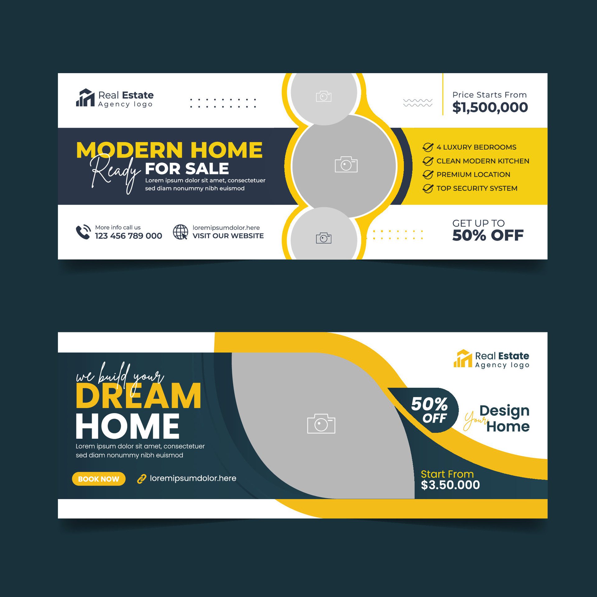 Real estate agency cover page banner design template. Free Vector