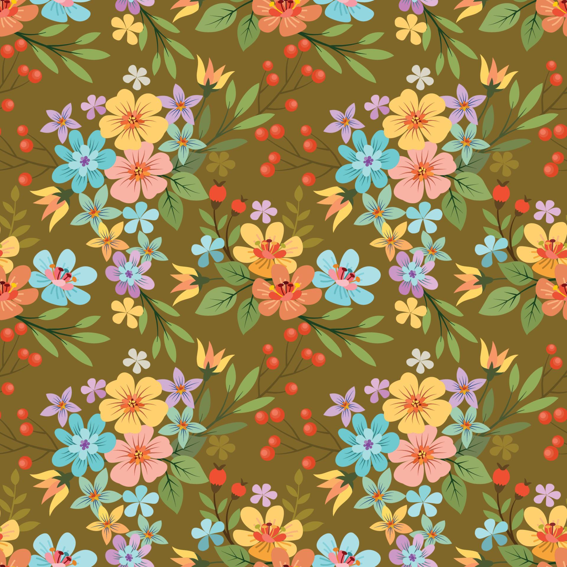 Colorful hand draw flowers seamless pattern. Stock Free