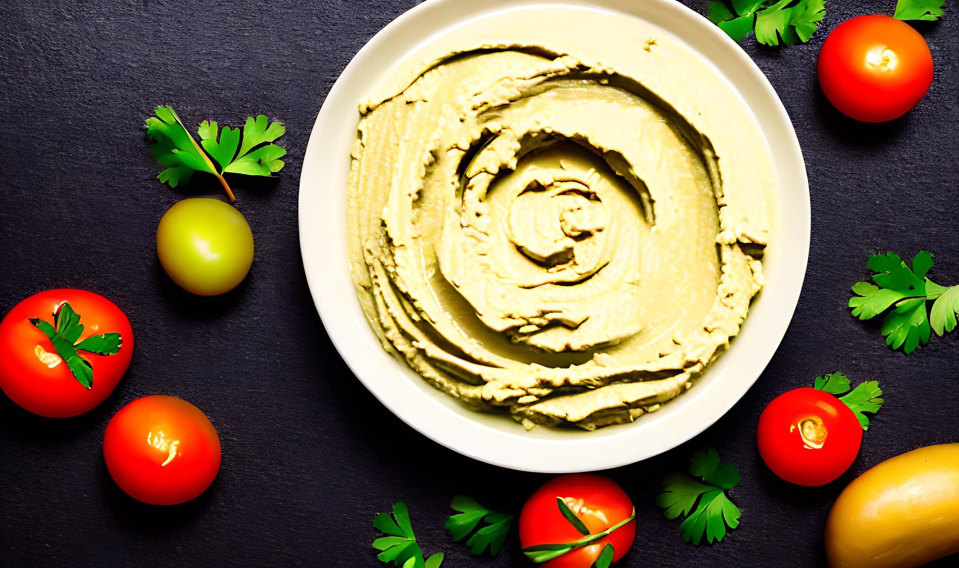 Healthy food. Traditional freshly made organic hummus. Stock Free