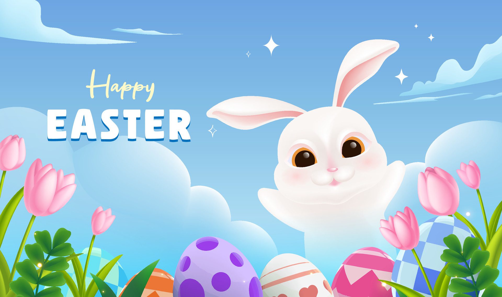 Vector hand painted Easter celebration banner horizontal template Free Vector