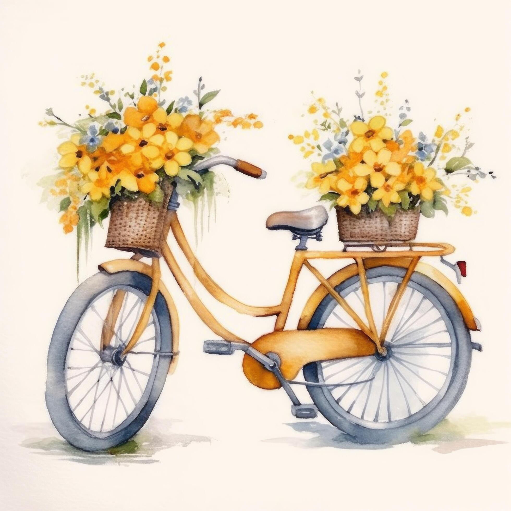 Cute watercolor bicycle with flowers. Illustration Stock Free