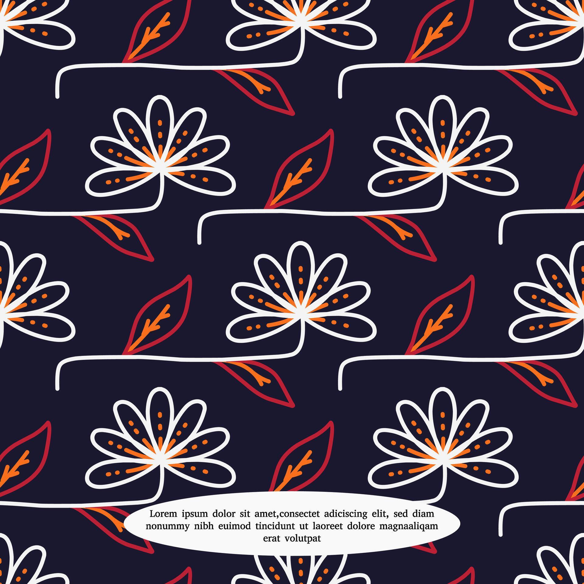 seamless pattern with flowers, line texture on blue background Stock Free