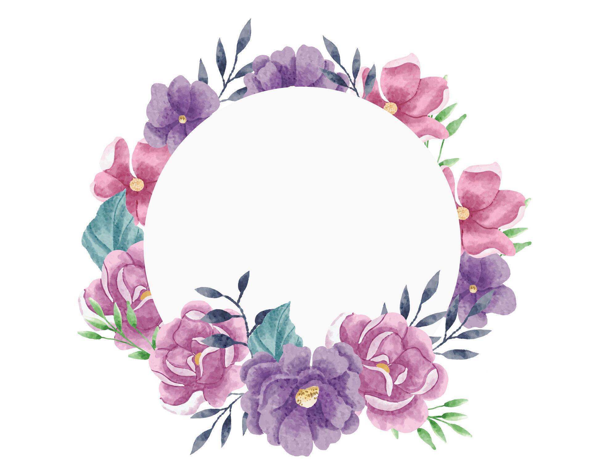 Purple and Pink Rose Watercolor Flower Wreath Stock Free