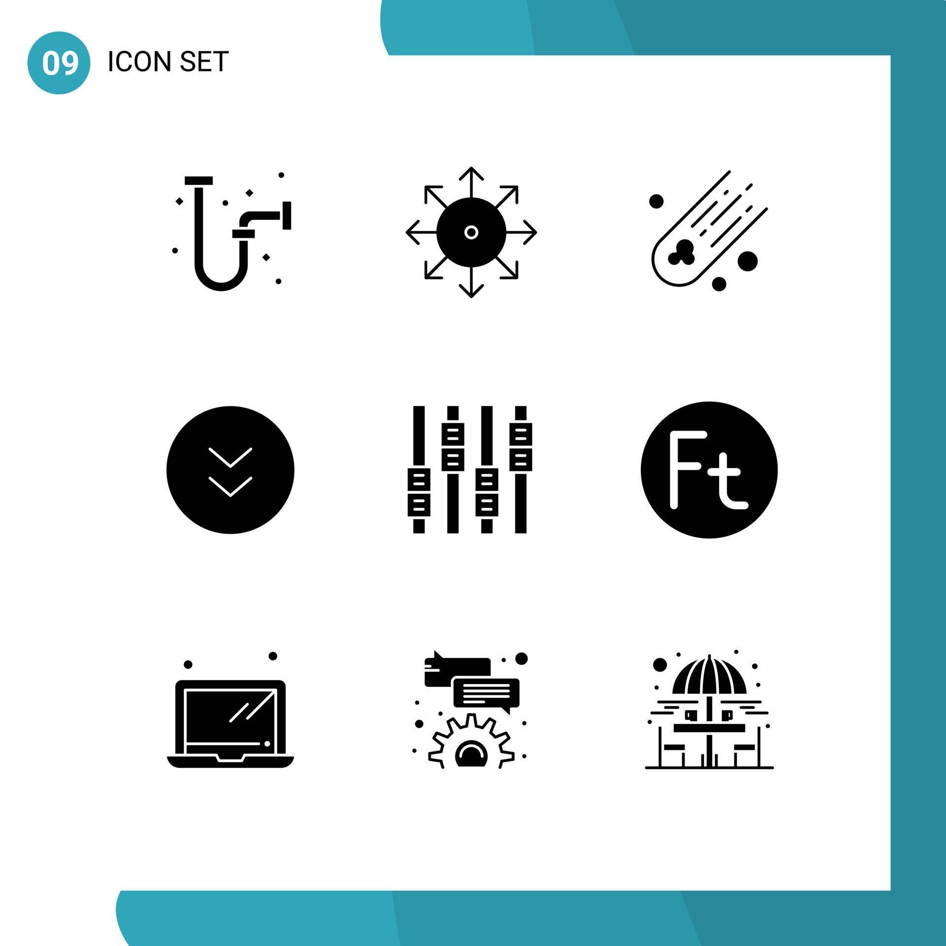 Set of 9 Commercial Solid Glyphs pack for editing download platform down arrows Editable Vector Design Elements Stock Free