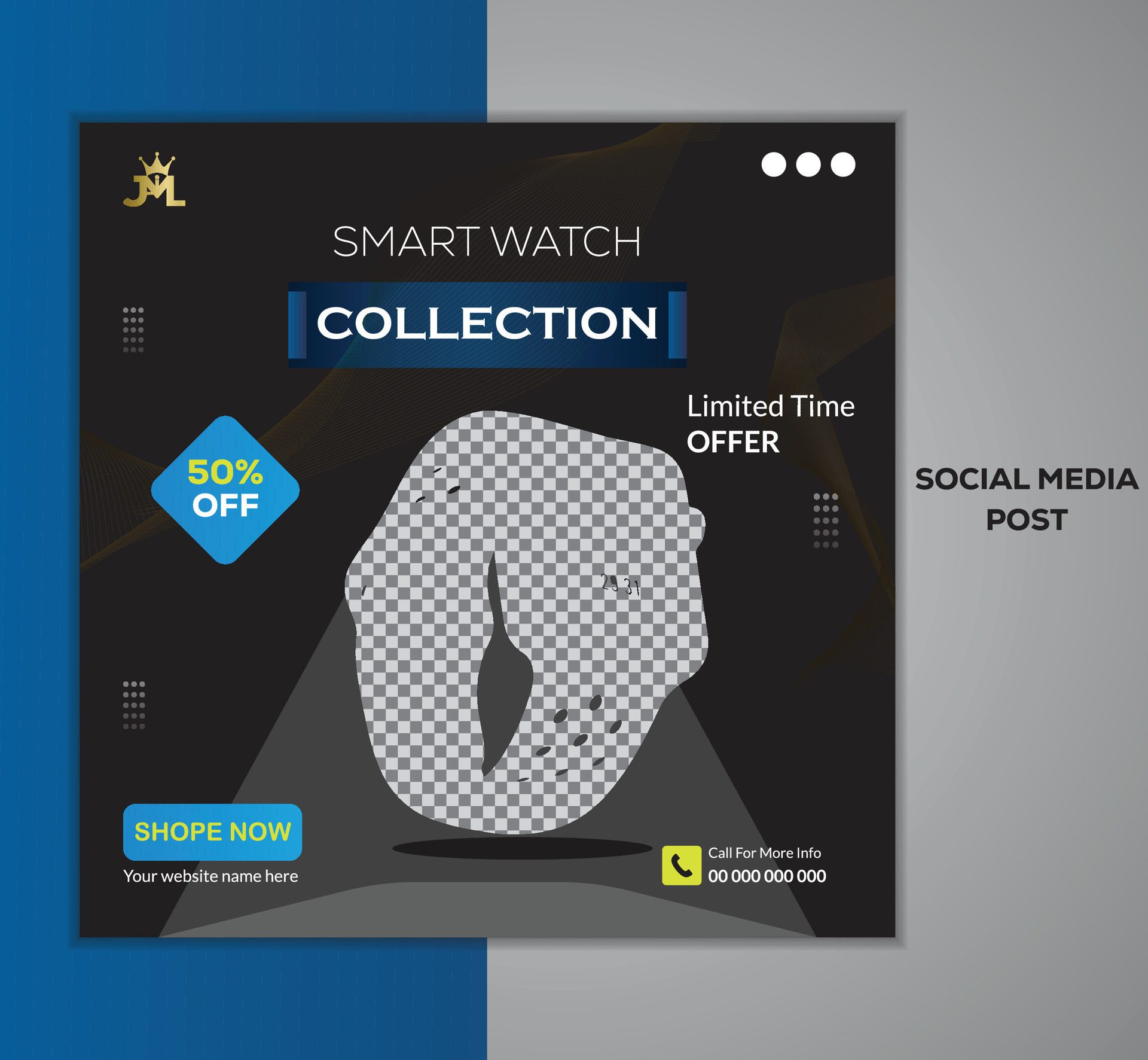 New Arrival Classic smartwatch social media banner post design template for selling. Smartwatch social media post Free Vector