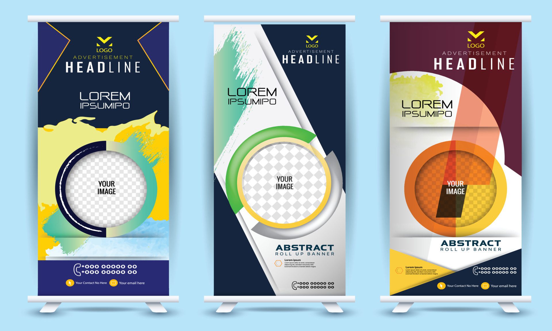 business roll up banner design. Standee Design Banner, Corporate digital Roll Up Banner. Free Vector