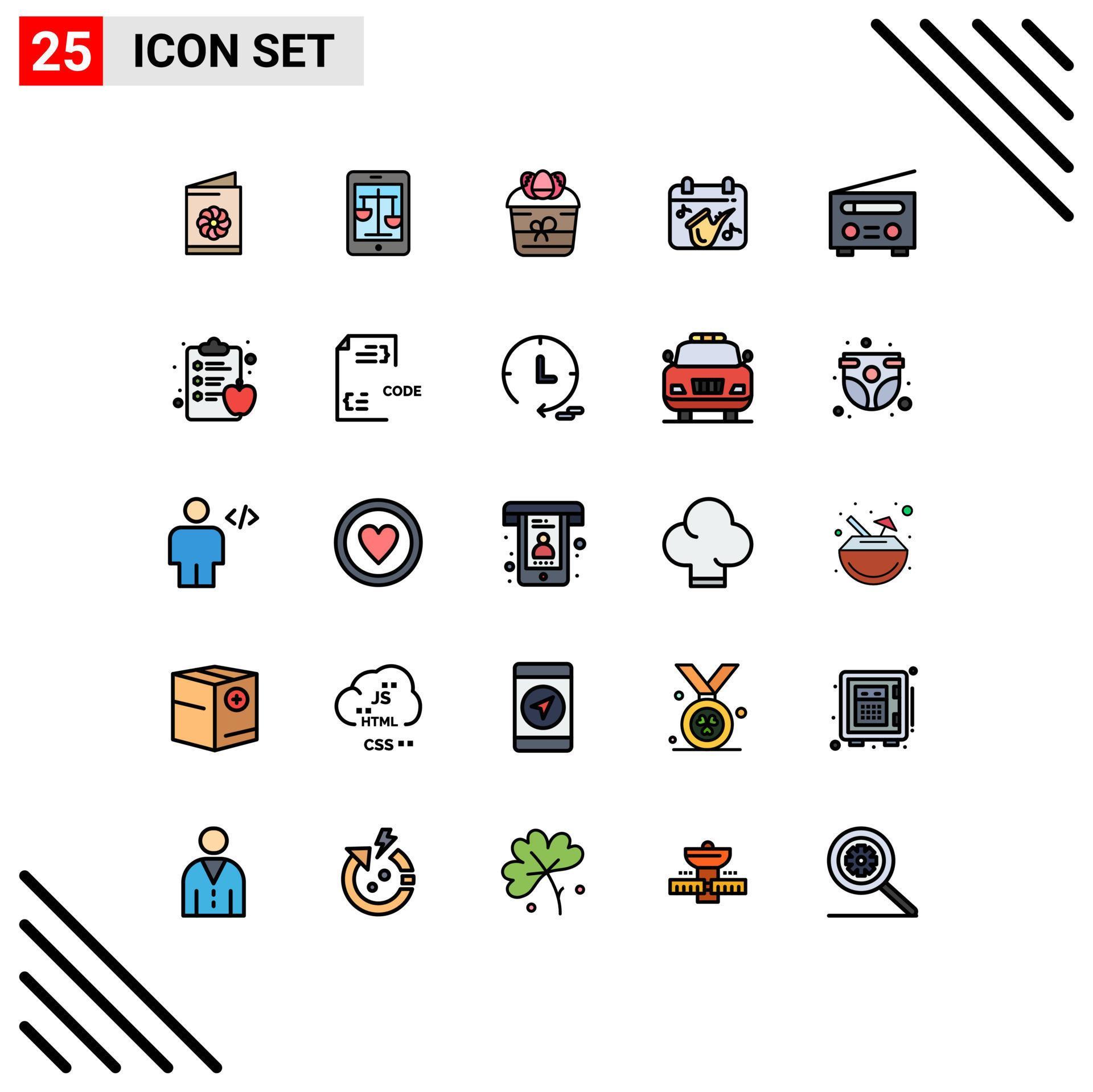 Set of 25 Modern UI Icons Symbols Signs for saxophone music online calendar flower Editable Vector Design Elements Stock Free