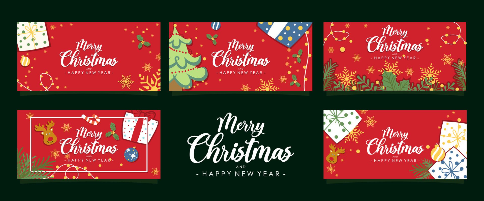 Merry Christmas banner vector set Free Vector and Free SVG