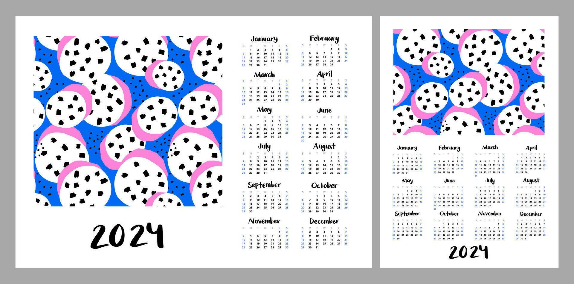 Calendar layout for 2024. Abstract illustration of exotic fruits or flowers. Vertical and horizontal layouts for A4, A5 printing Stock Free