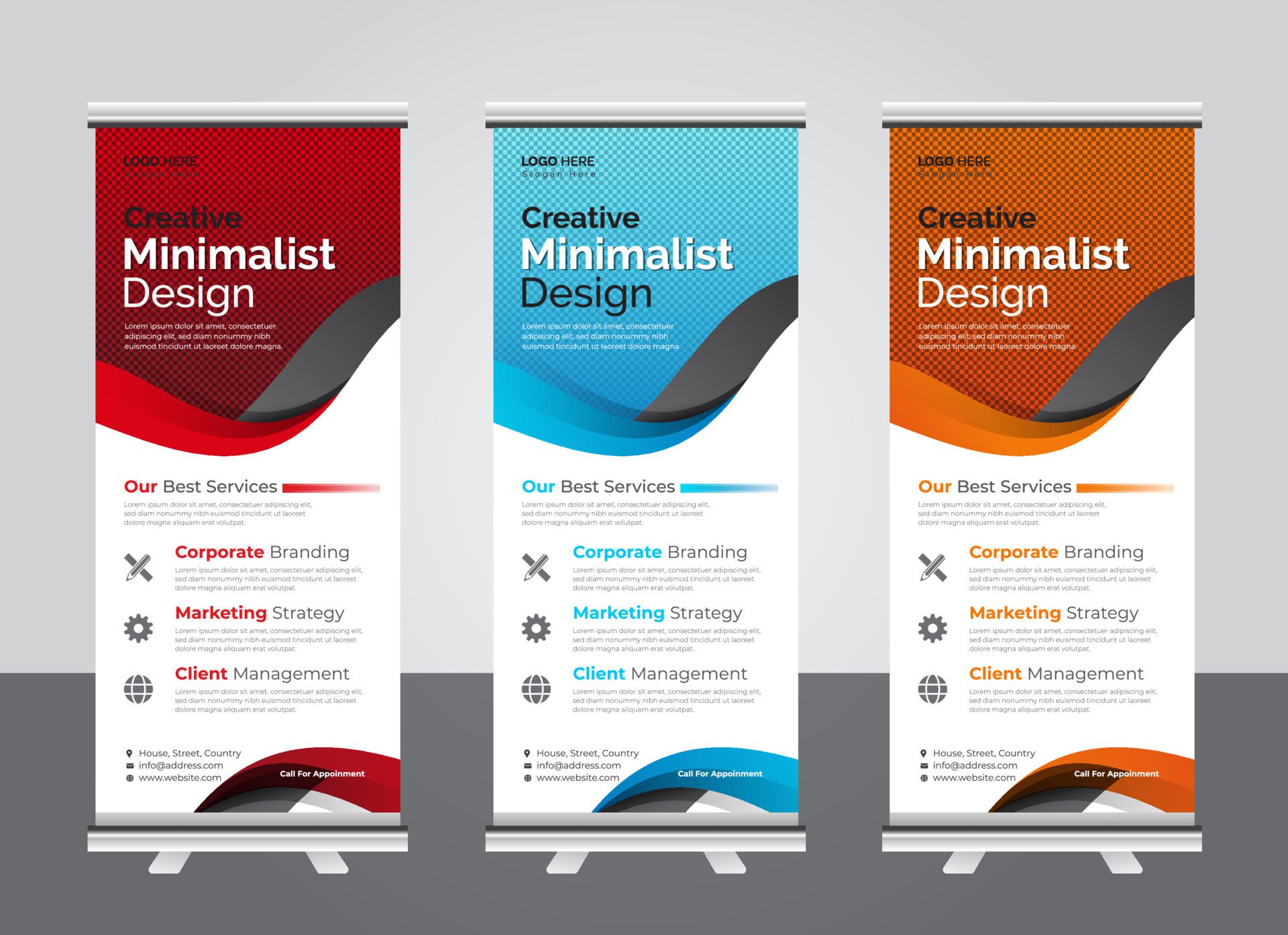Professional Modern corporate colorful roll up standee banner design template Free Vector