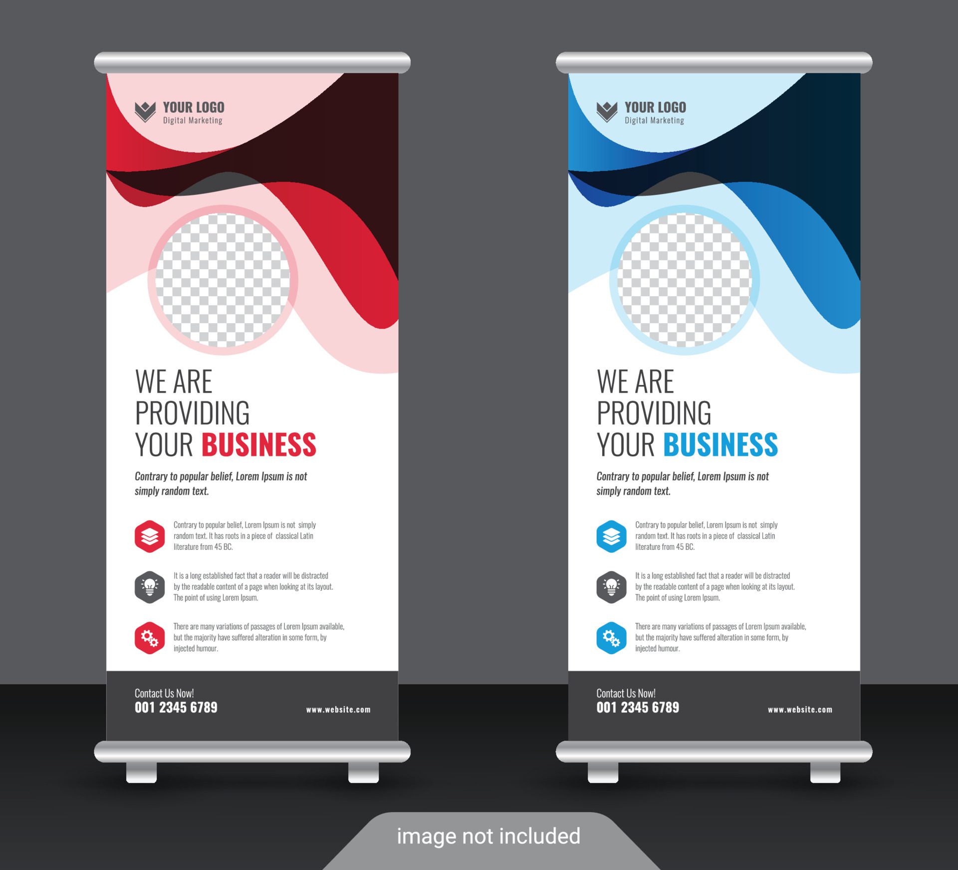 Corporate colorful roll up standee banner design template Free Vector