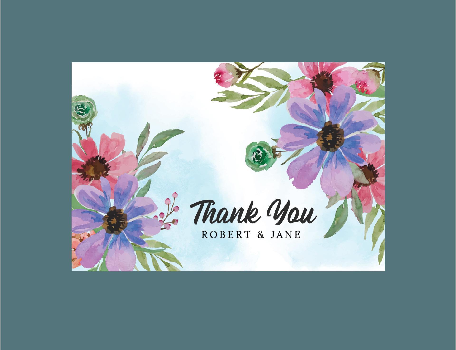 thanks card template watercolor flower Stock Free