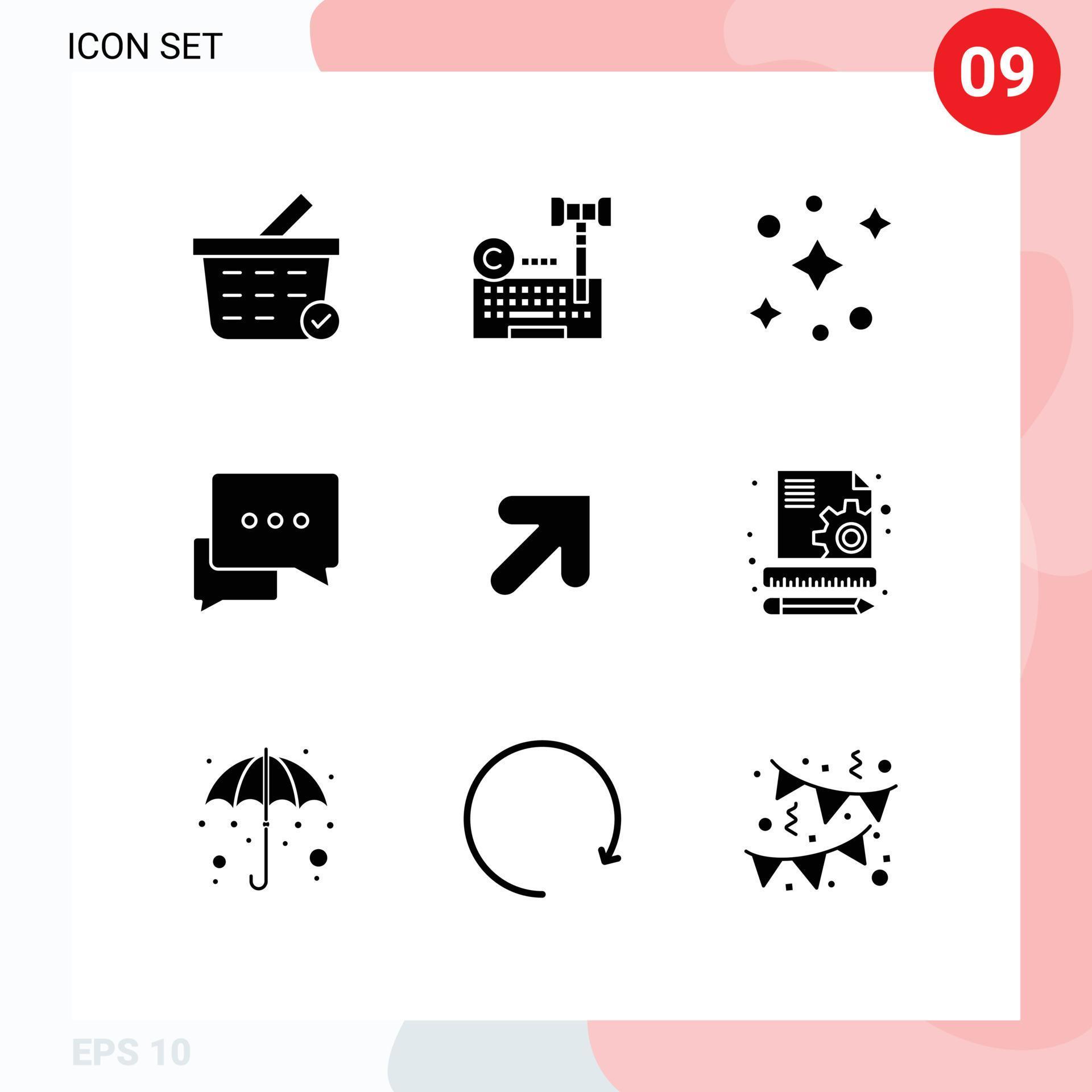 Universal Icon Symbols Group of 9 Modern Solid Glyphs of right arrow galaxy bubble conversation Editable Vector Design Elements Stock Free