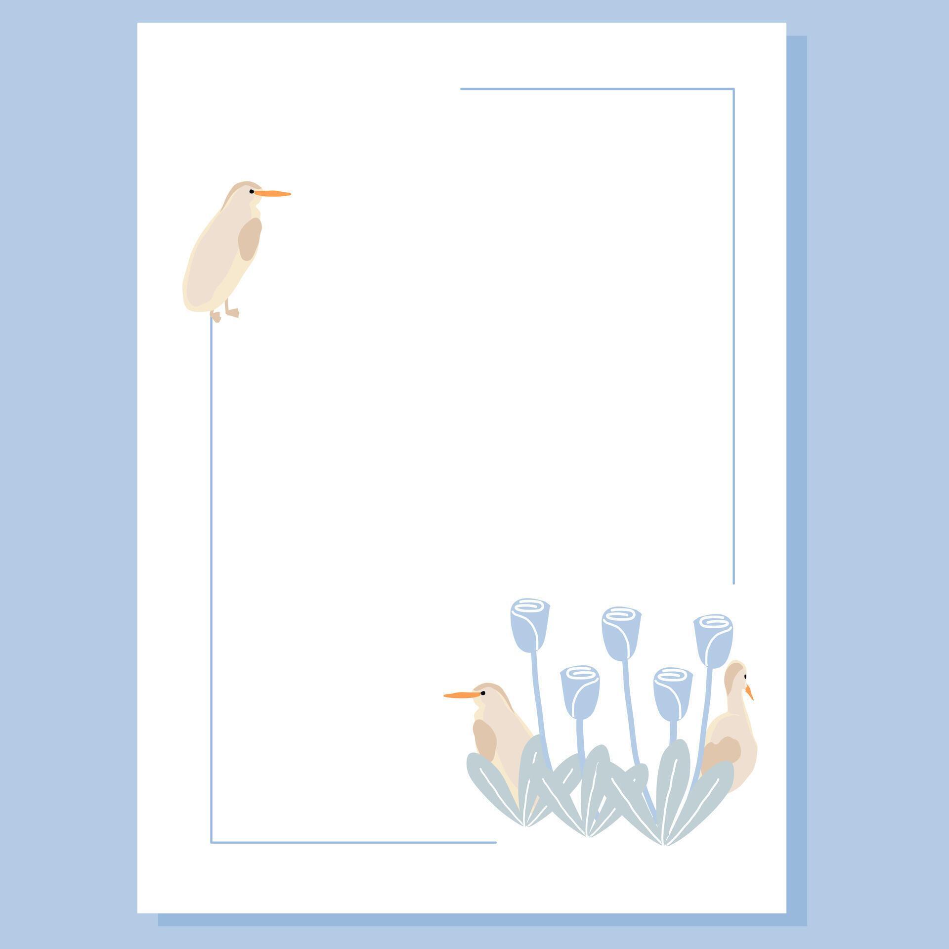 Vertical Card with Soft Blue Birds and Flowers Stock Free