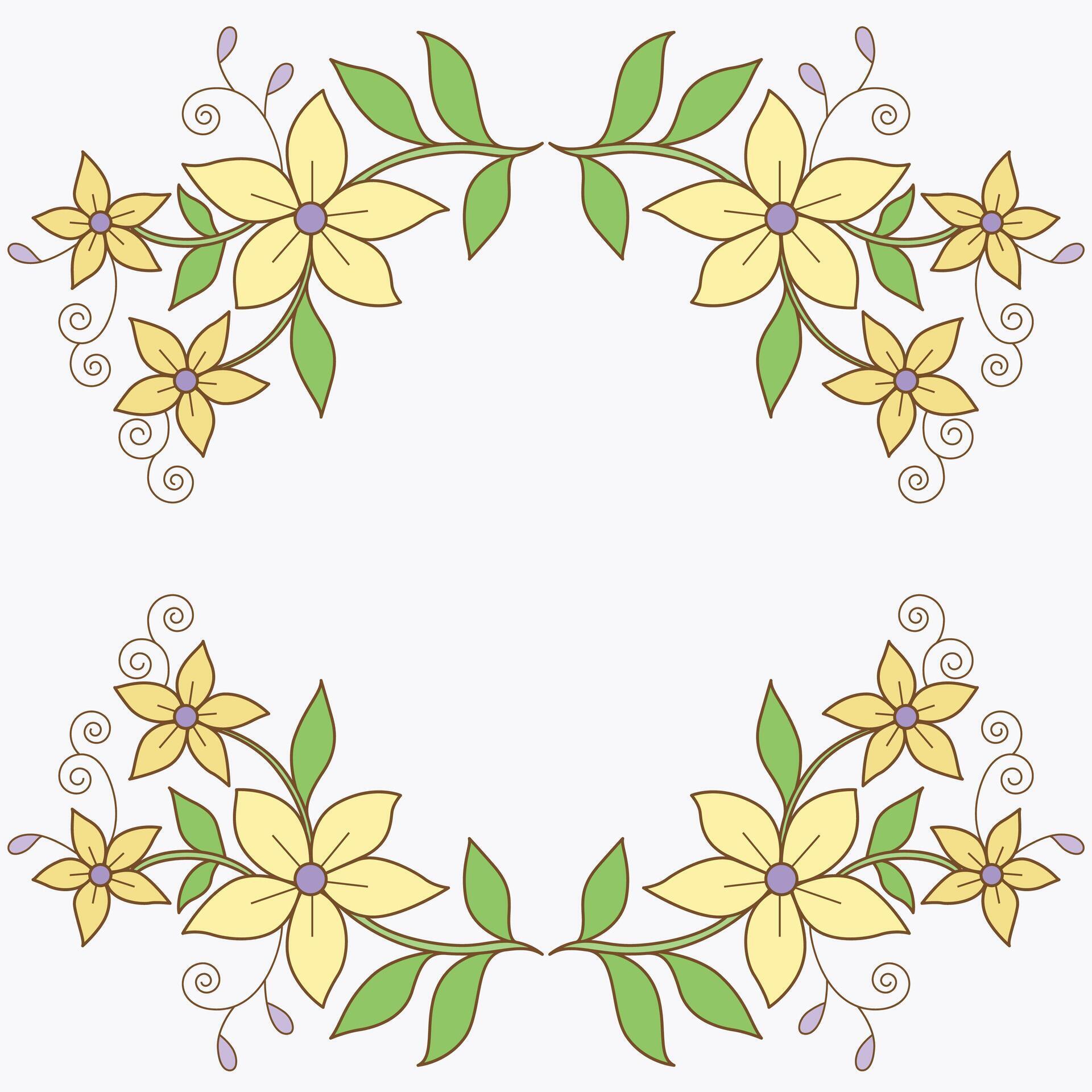 Yellow beige flower wreath frame, flower arrangement illustration Stock Free