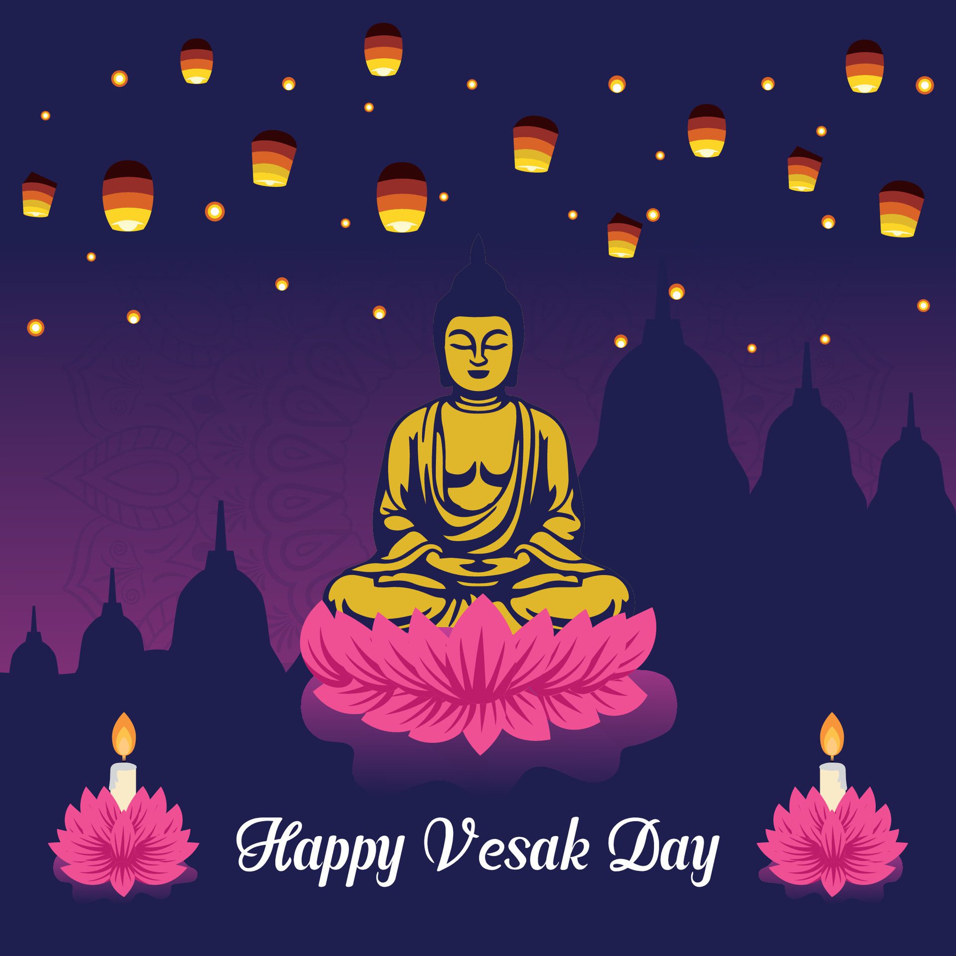 Flat vesak day illustration festival celebration social media post and vesak day Banner Free Vector