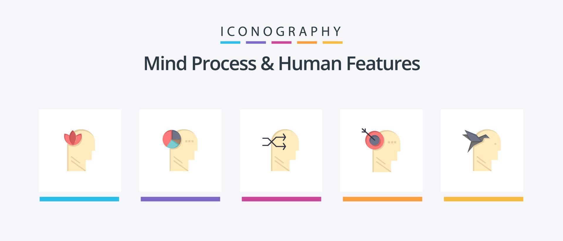 Mind Process And Human Features Flat 5 Icon Pack Including imaginaton. target. mental chang. precision. arrow. Creative Icons Design Stock Free