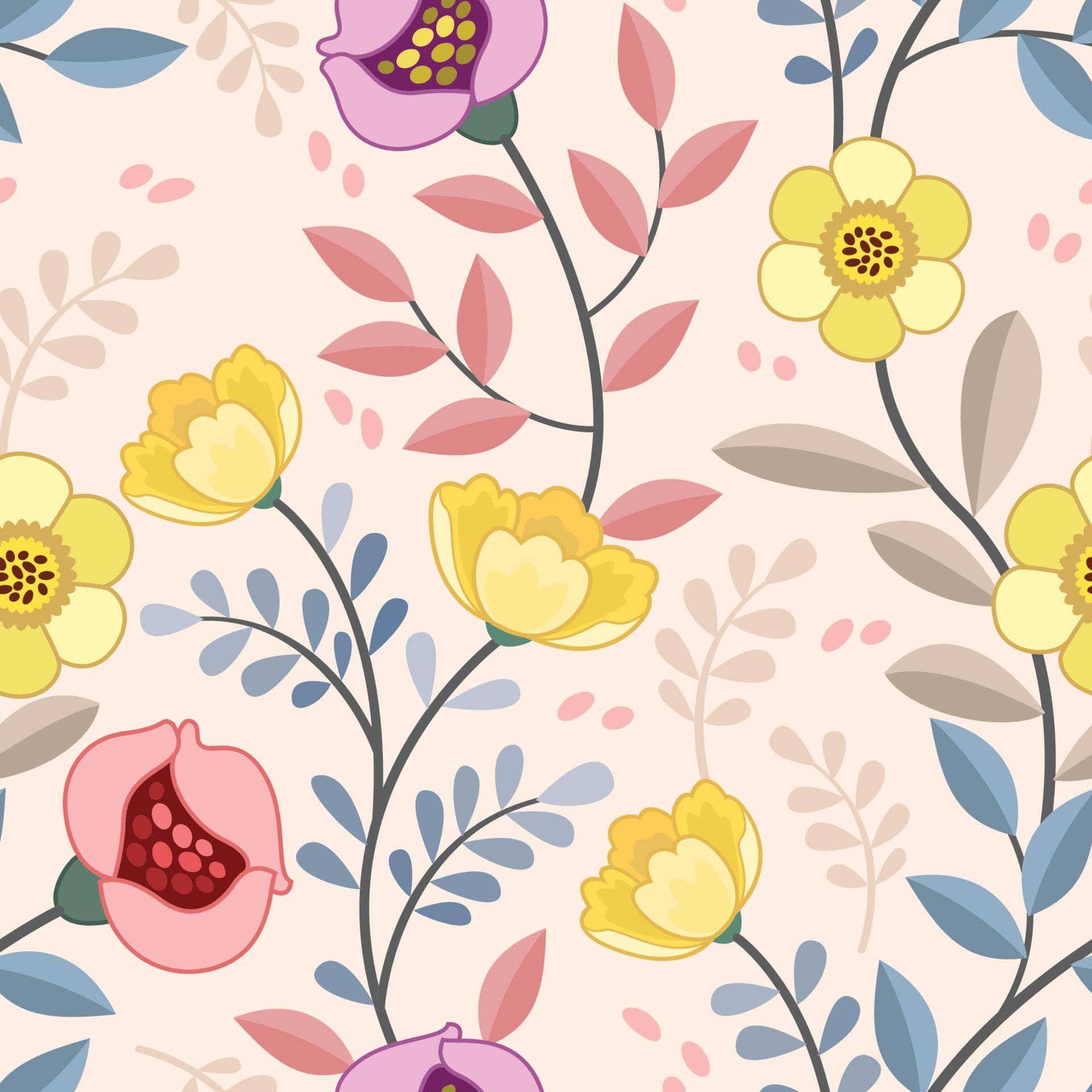 Abstract colorful flowers design seamless pattern. Stock Free