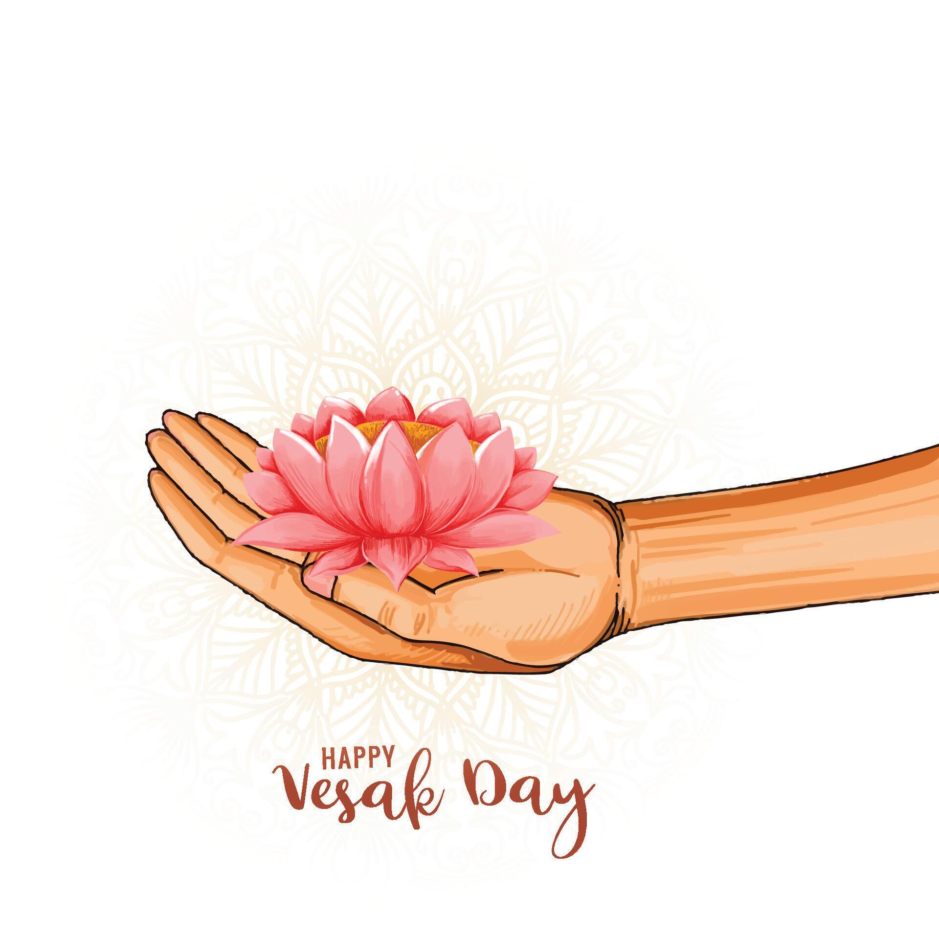 Buddha purnima or vesak card with hand holding lotus flower background Stock Free