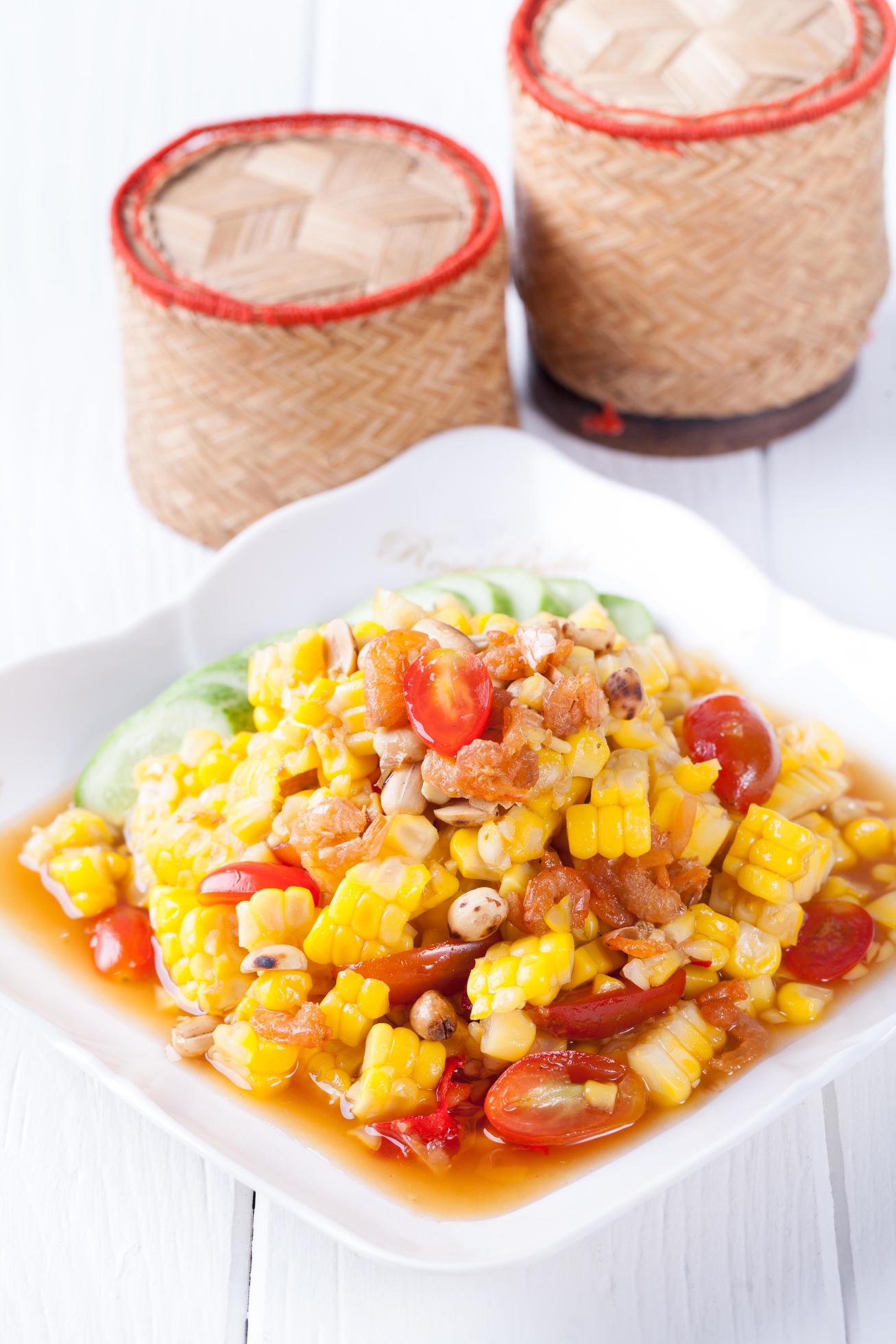 Somtum, corn salad delicious food in thailand Stock Free