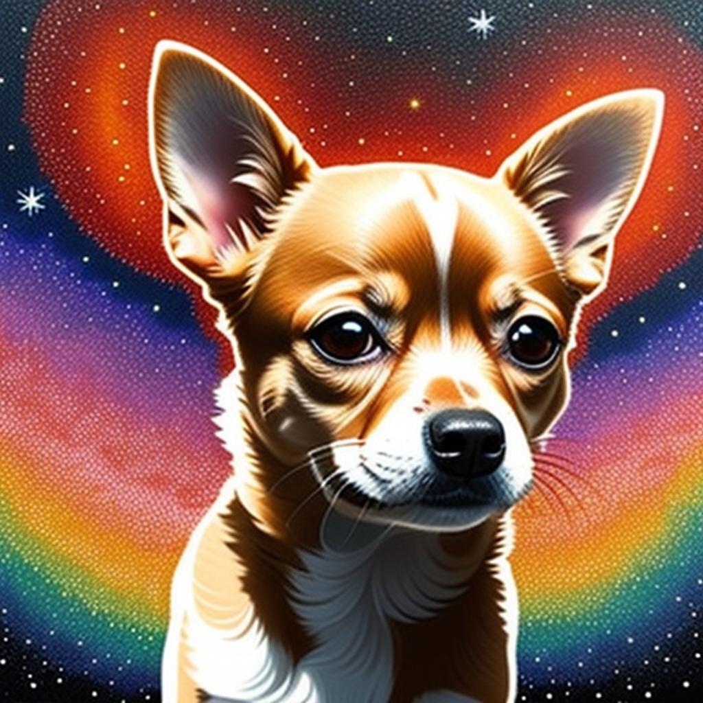 Tan chihuahua. Looks up by @ai_generated