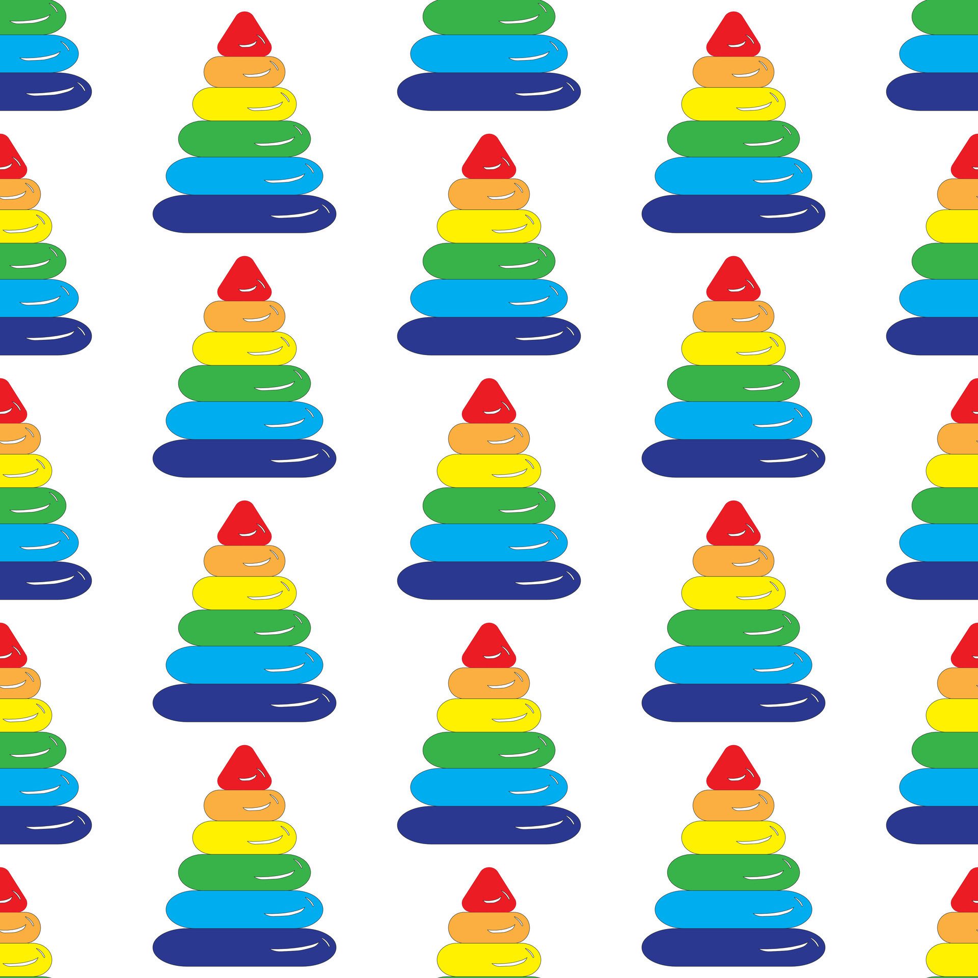 Children’s educational toy pyramid with multi-colored rings. Seamless pattern. illustration on a white background. Free Vector