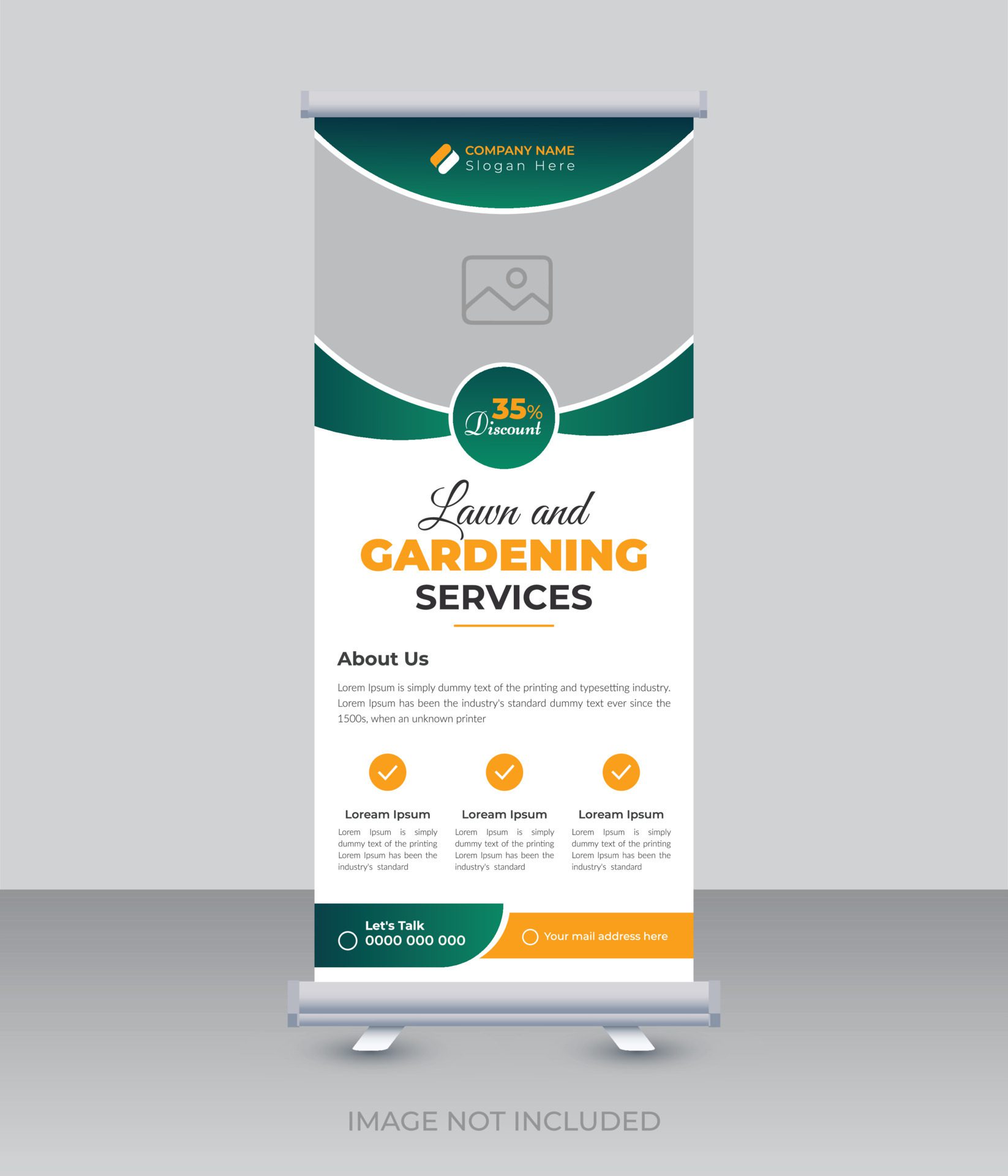 Lawn and gardening service roll up banner design, tree and gardening poster leaflet rack card flyer template Free Vector