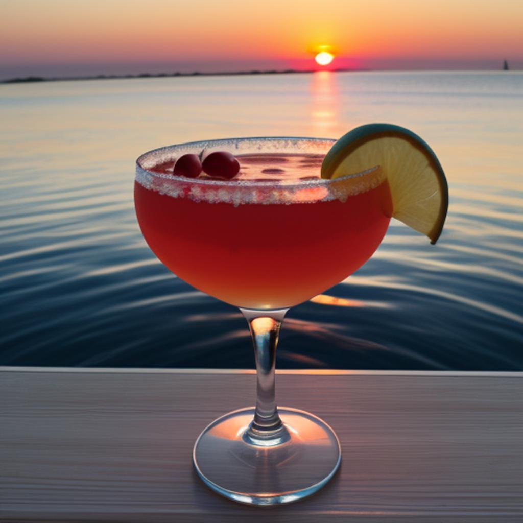 Meer, Sonnenuntergang, cocktail by by @ai_generated