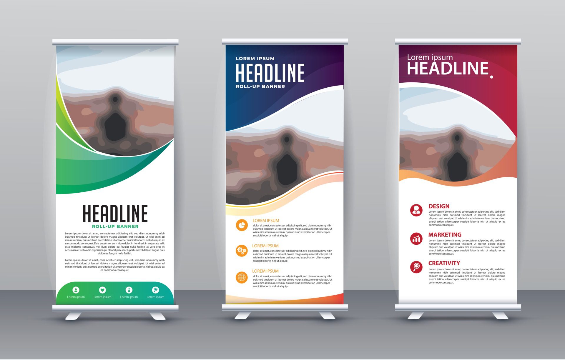 roll up design template for banner advertising Free Vector