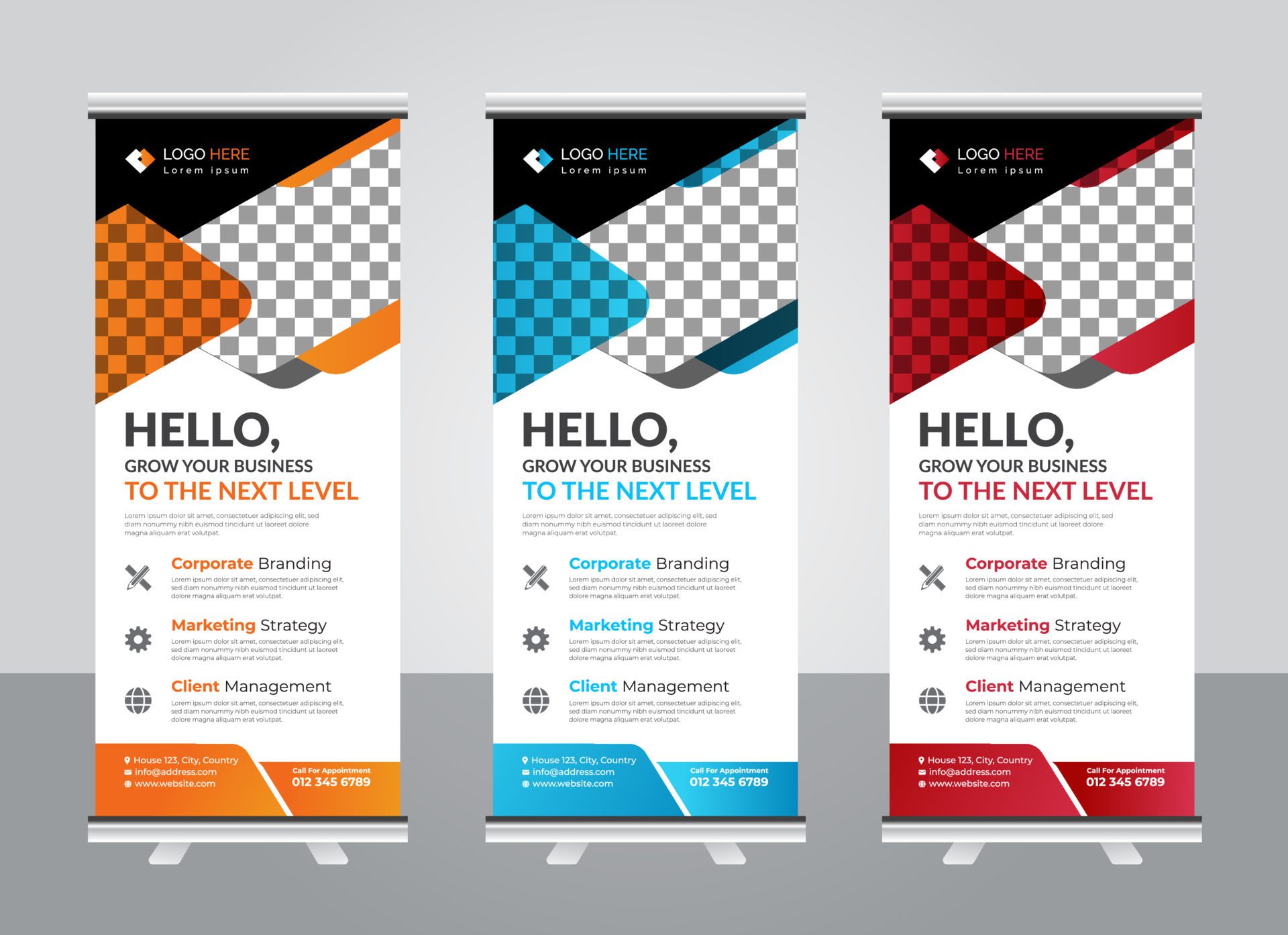 Professional Modern corporate colorful roll up standee banner design template Free Vector