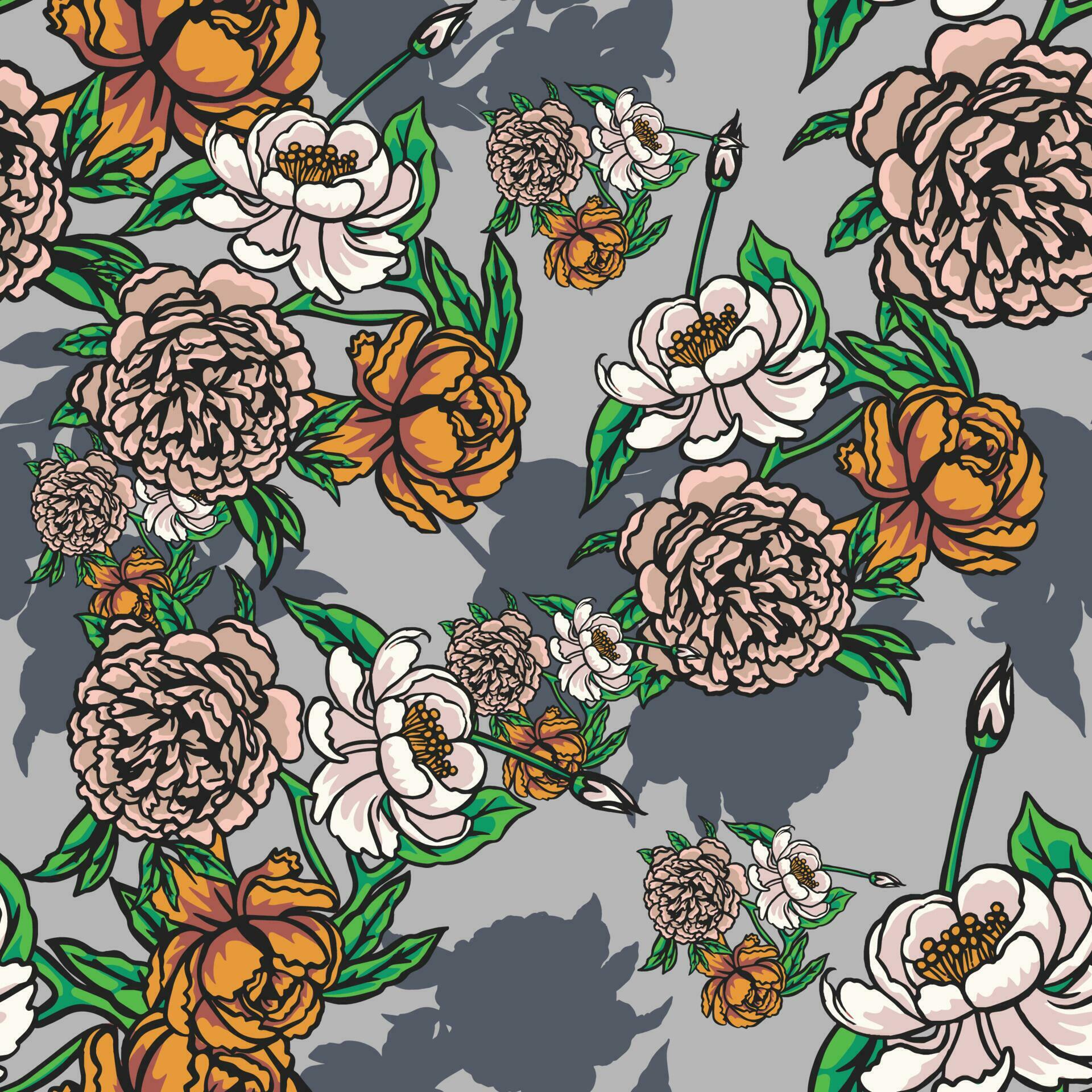 Seamless pattern with peony flowers. Hand drawn vector illustration. Stock Free