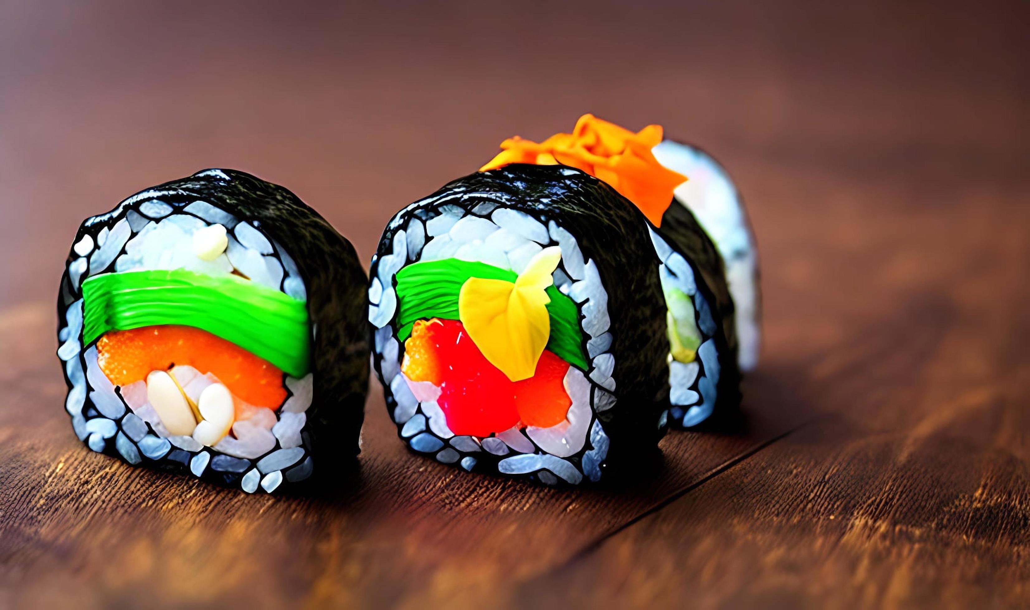 Traditional, fresh delicious sushi rolls food. Creative Sushi. Stock Free