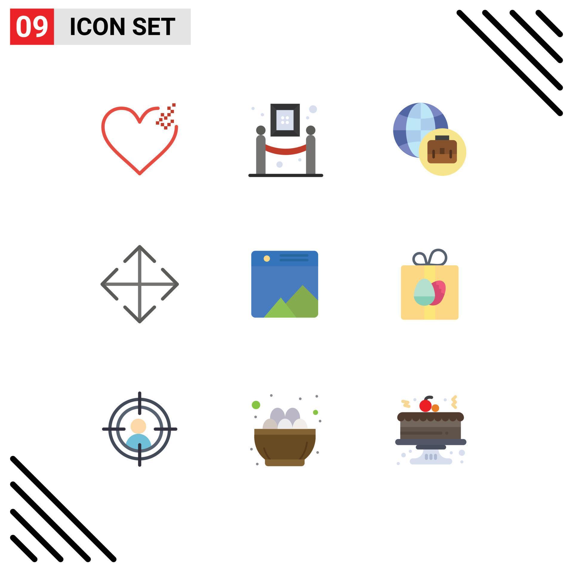 Set of 9 Modern UI Icons Symbols Signs for birthday gift arrow web photo Editable Vector Design Elements Stock Free