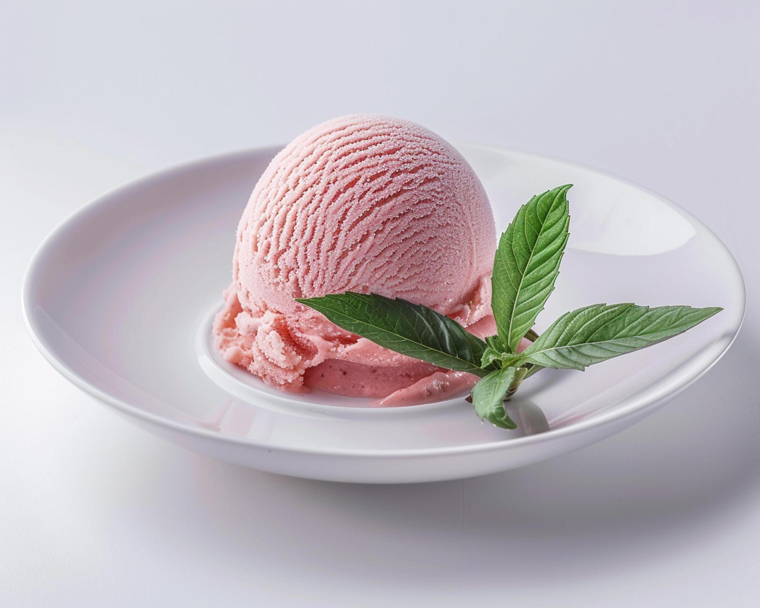 ice cream with strawberry and mint leaves on white background Stock Free