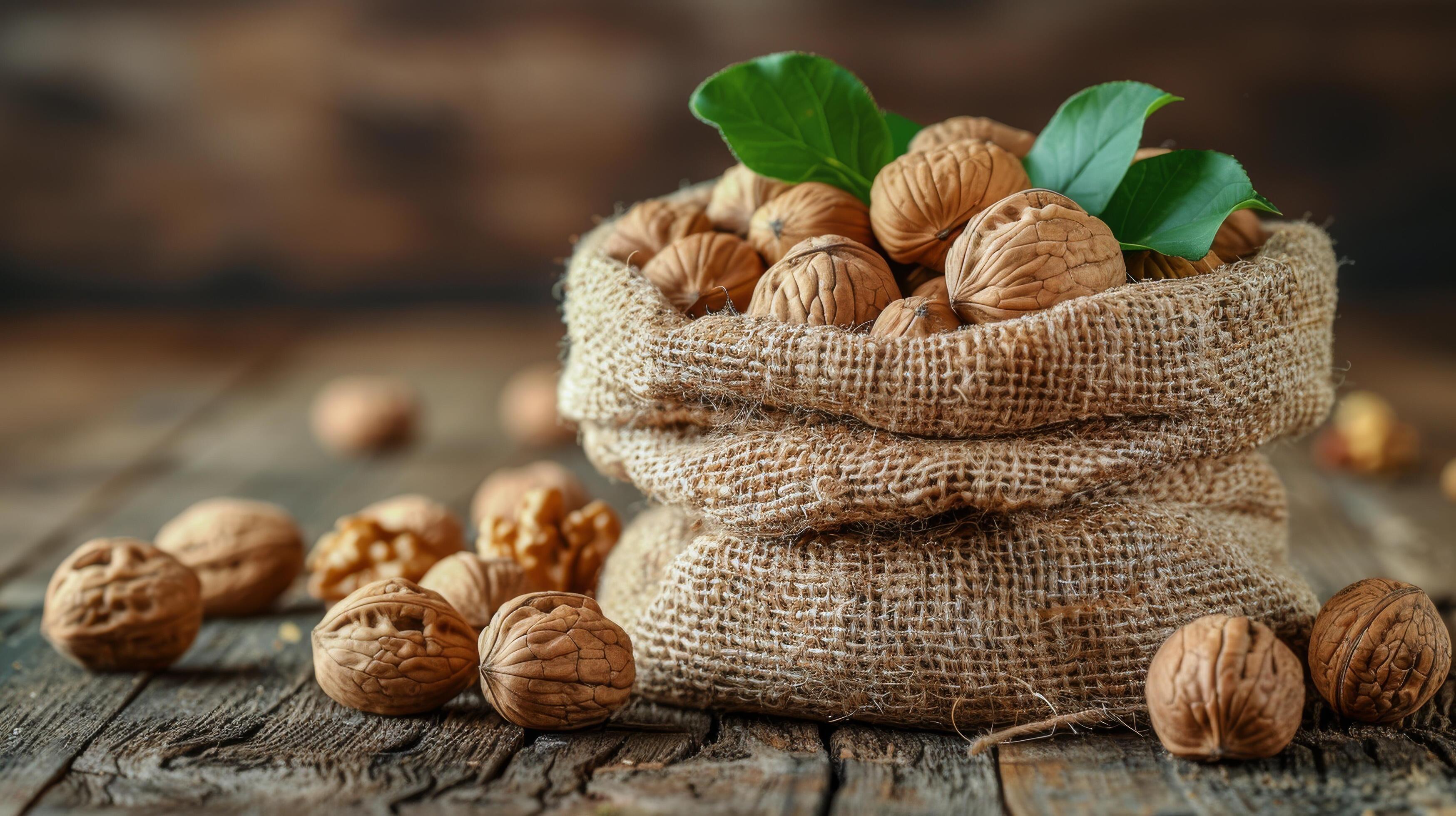 A Sack of Nuts on a Wooden Table Stock Free