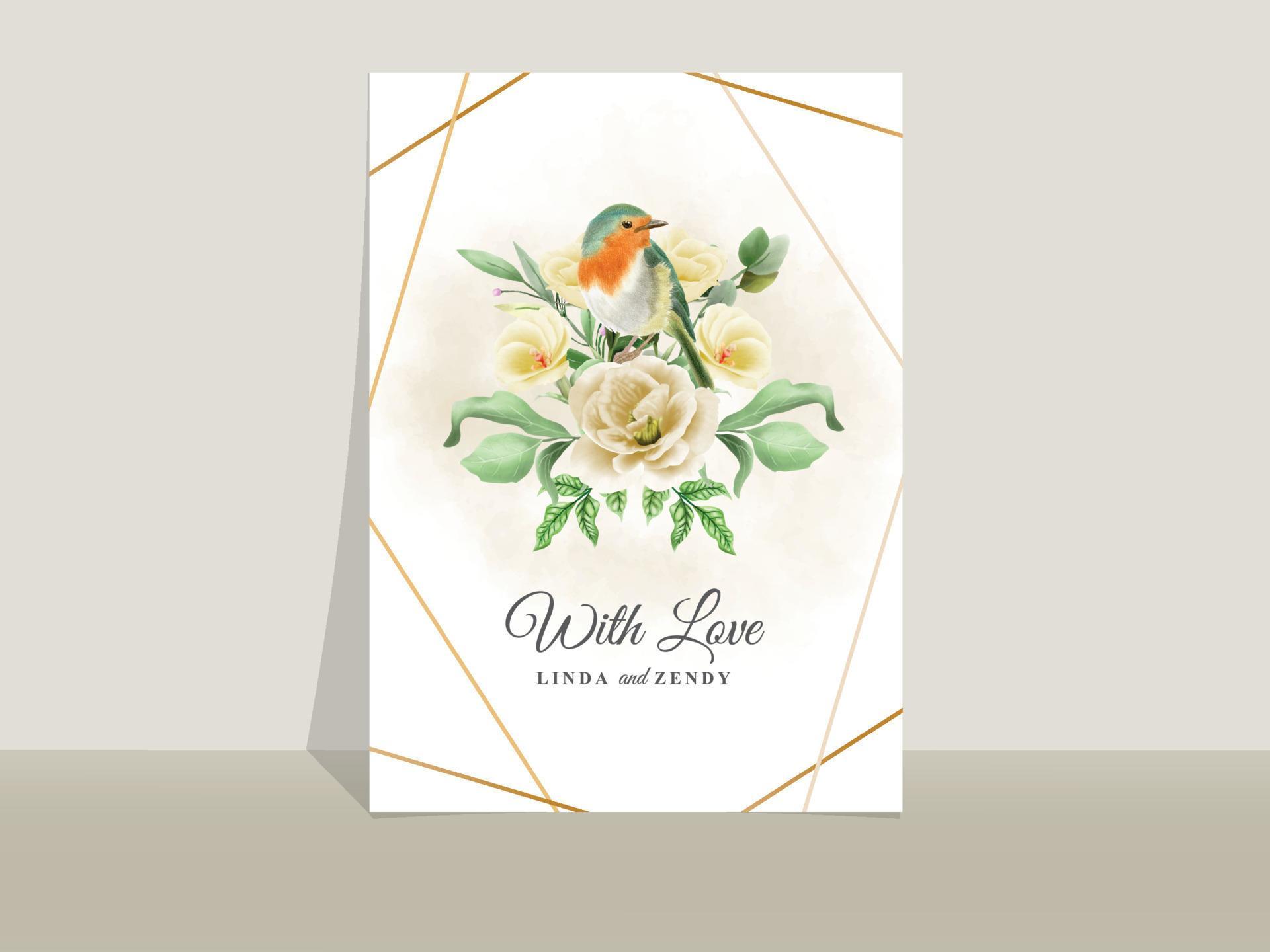 Wedding invitation card template yellow flowers theme Stock Free