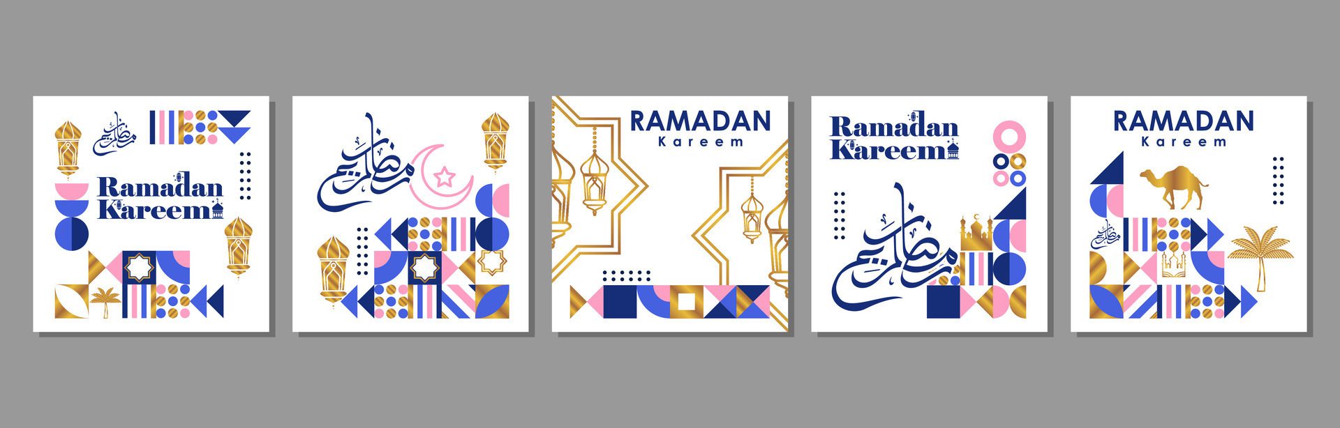 Islamic greeting card set template with ramadan for wallpaper design Poster, social media post, media banner Free Vector