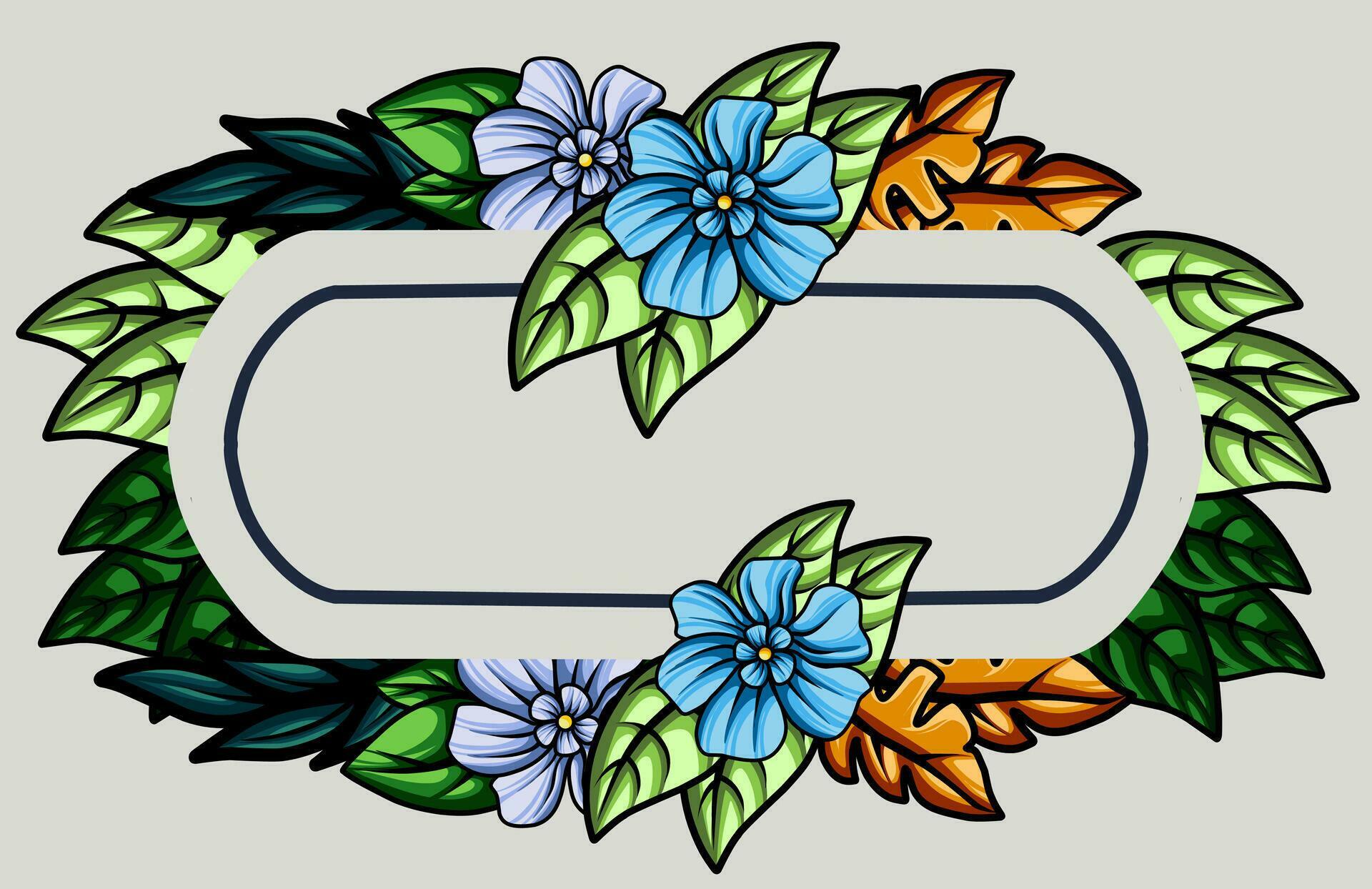 frame the border with an arrangement of leaves and flowers. Vector design Stock Free