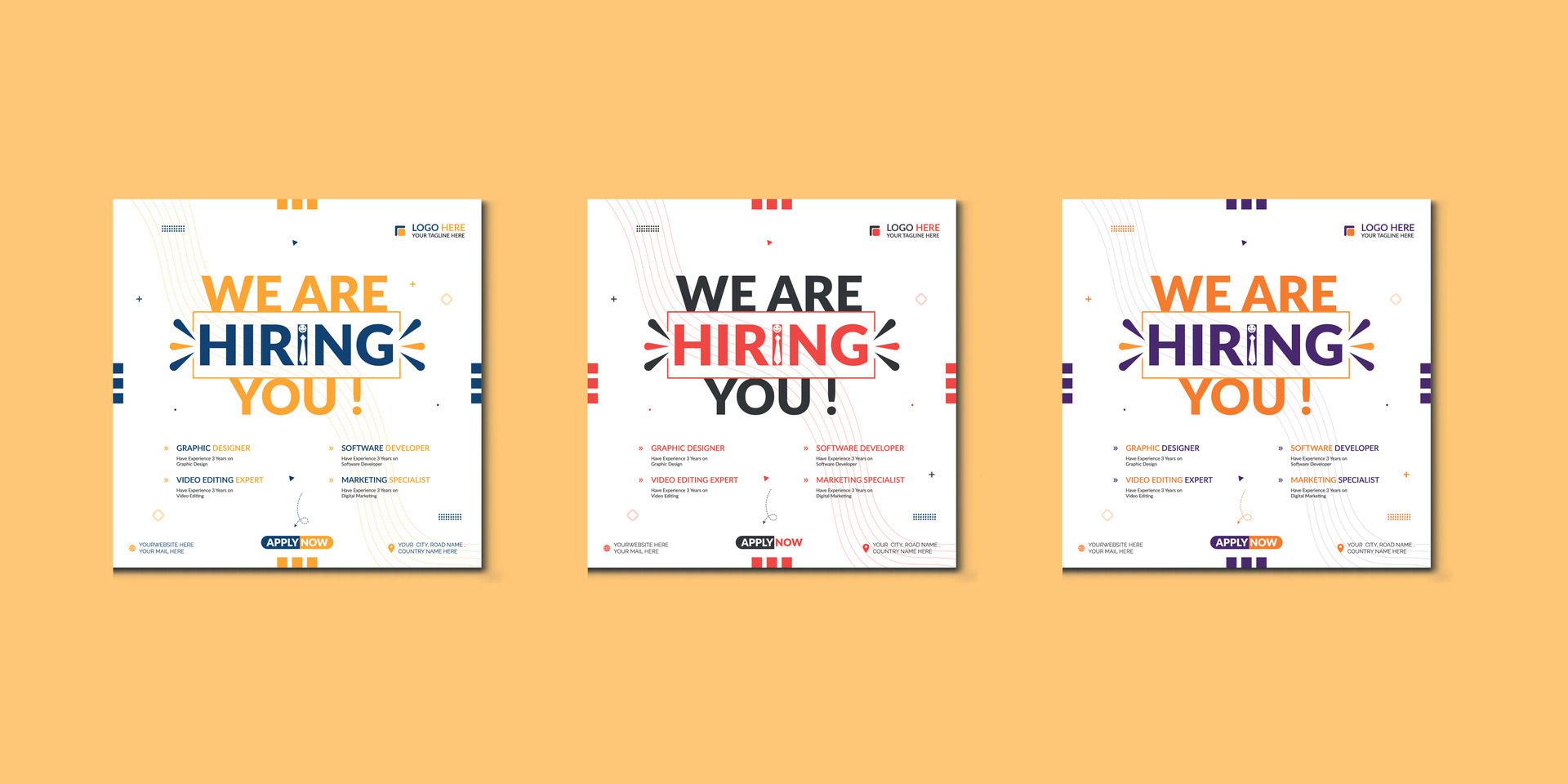 We are hiring job vacancy social media post banner design template with red color. We are hiring job vacancy square web banner design. Free Vector