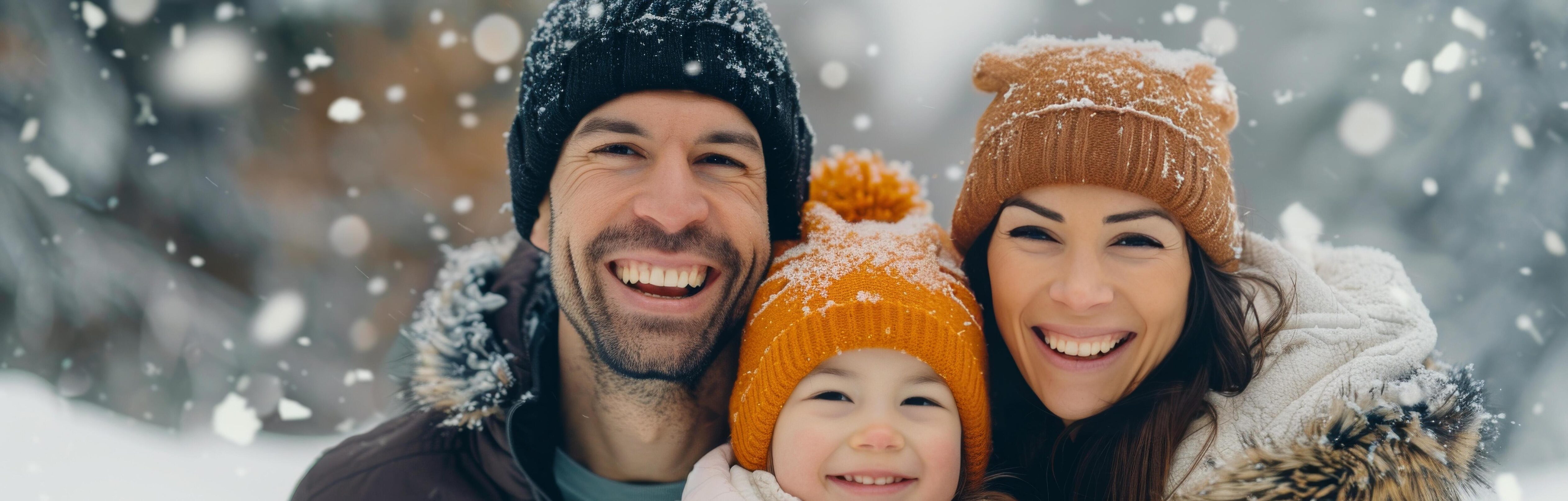 Happy Family In Winter Snow Stock Free