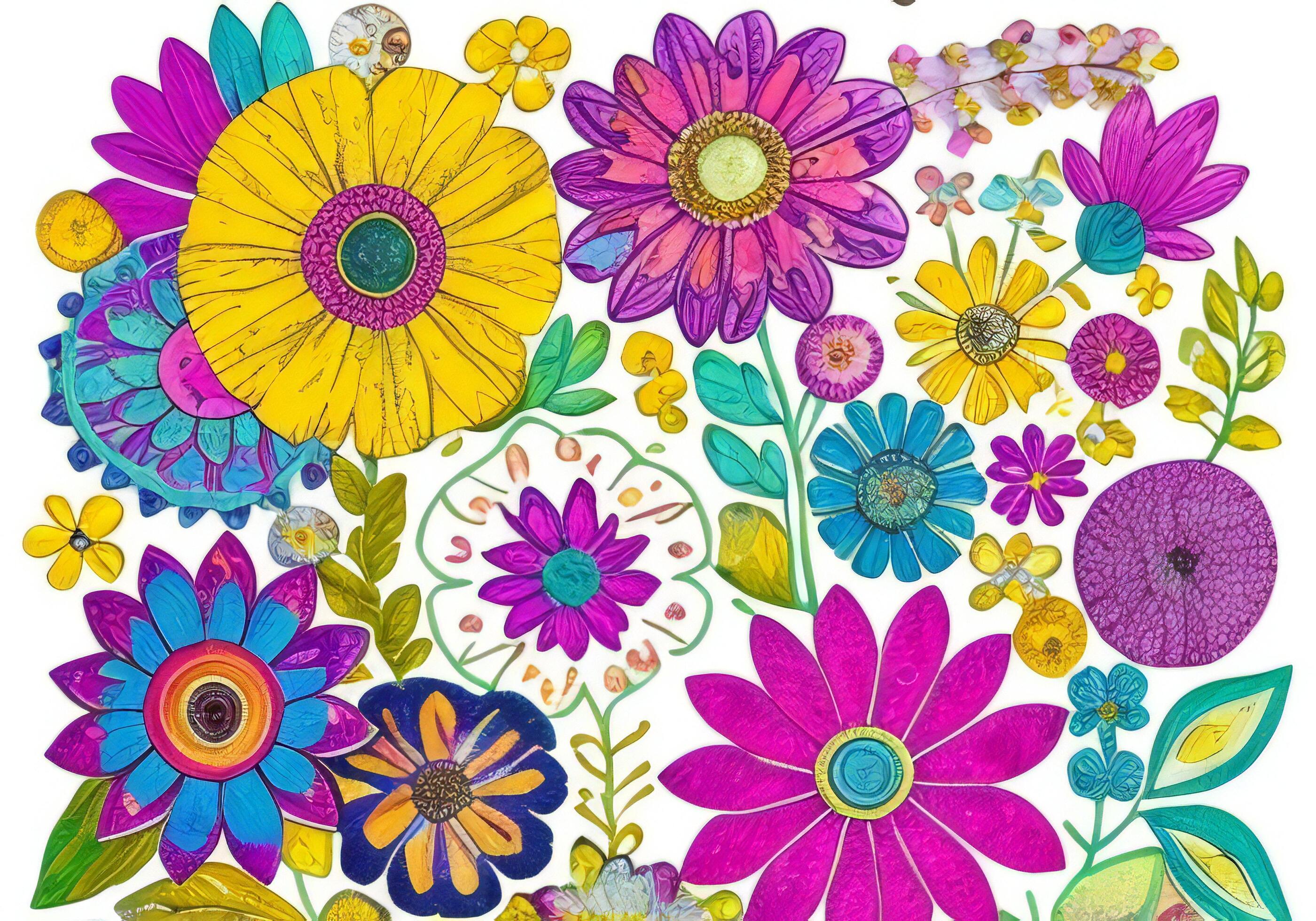 Hand drawn floral background. Colorful flowers on white background. Vector illustration. Stock Free