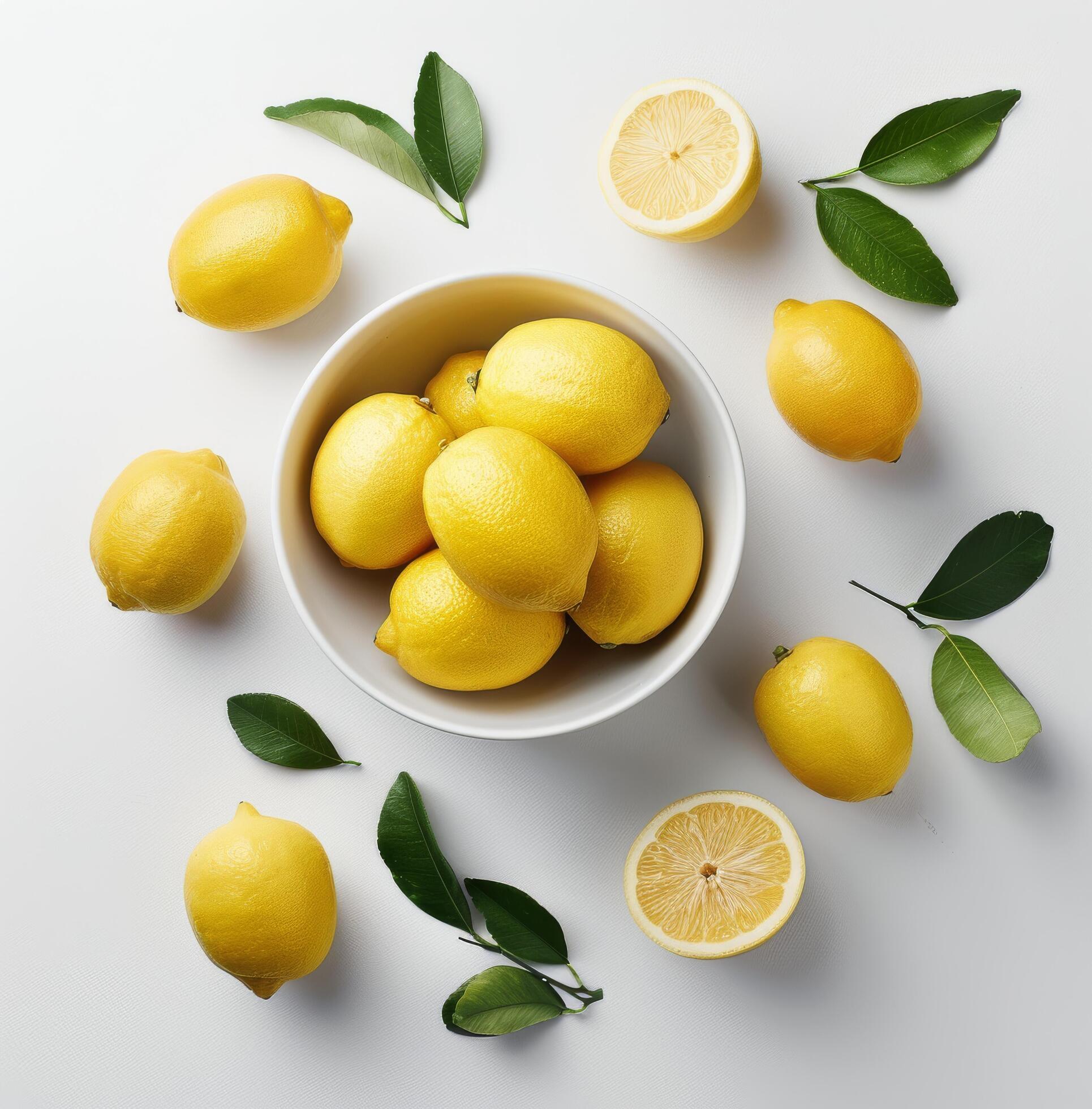 Lemons in Bowl on White Background Stock Free