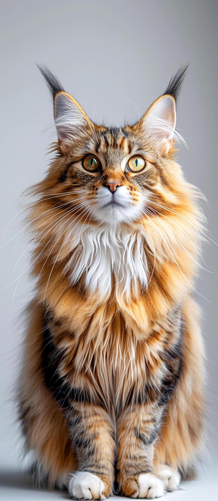 Portrait of a Maine Coon cat full body against a white background. Stock Free