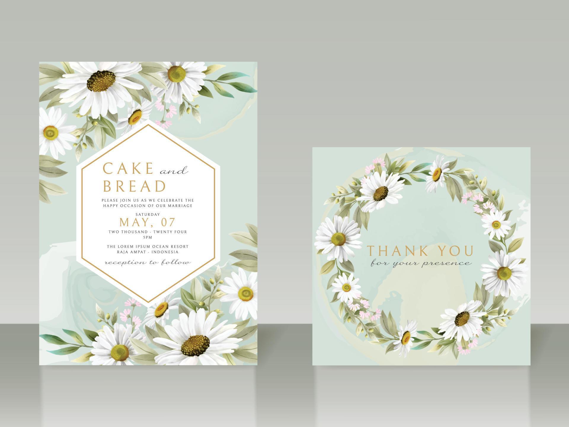 Beautiful white flower wedding invitation card set Stock Free