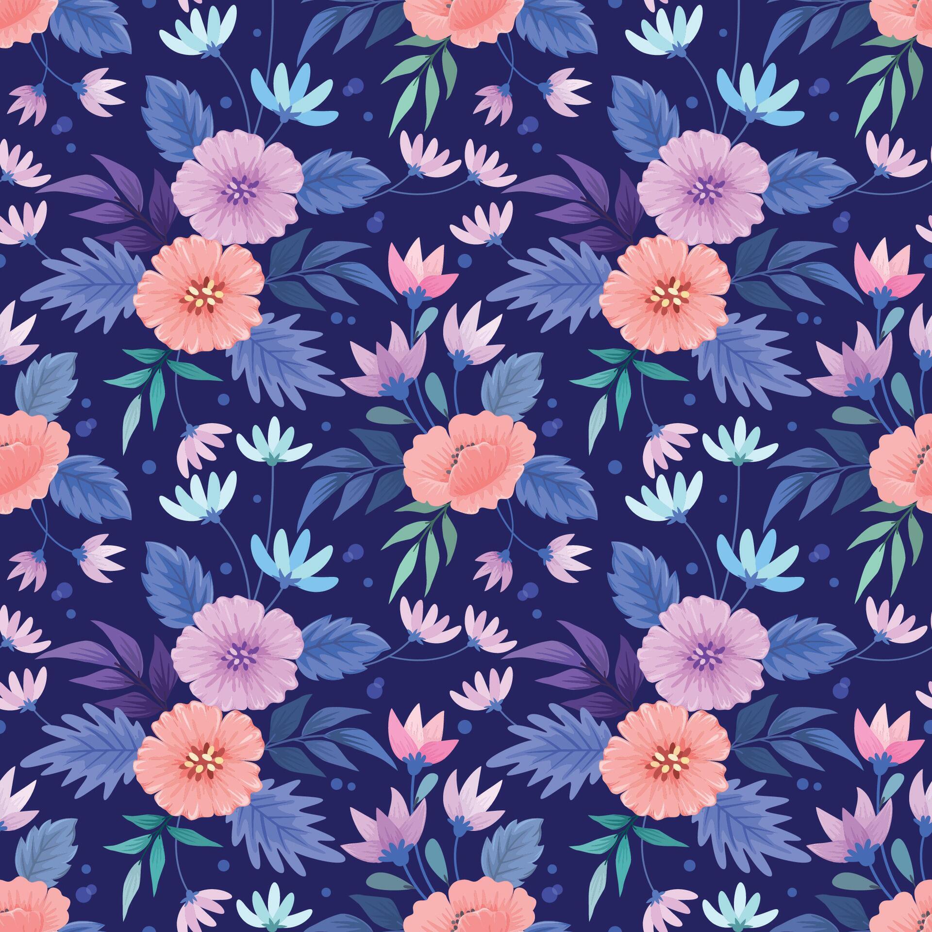 Beautiful blooming flowers design on blue color background seamless pattern. Stock Free