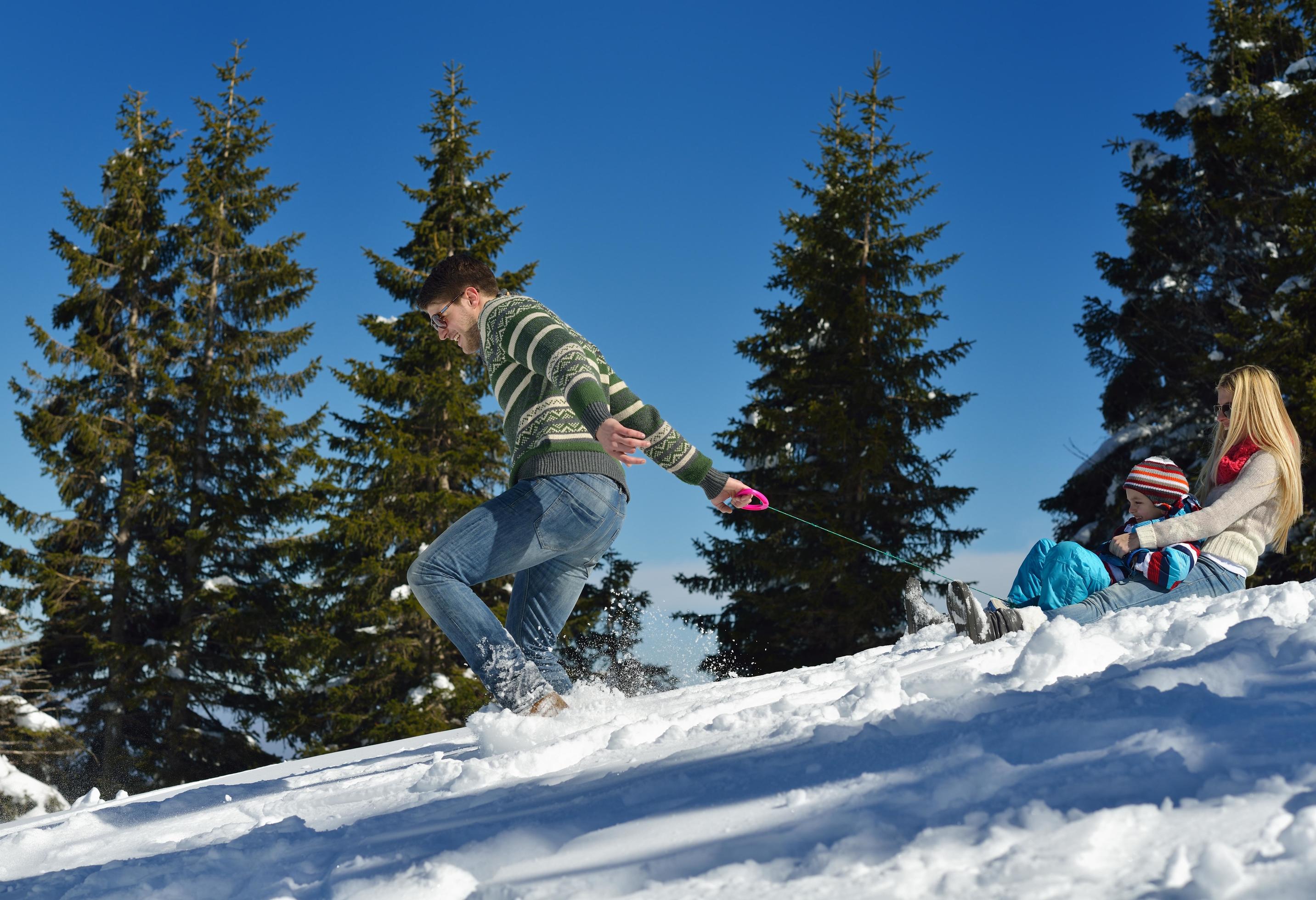 family having fun on fresh snow at winter Stock Free