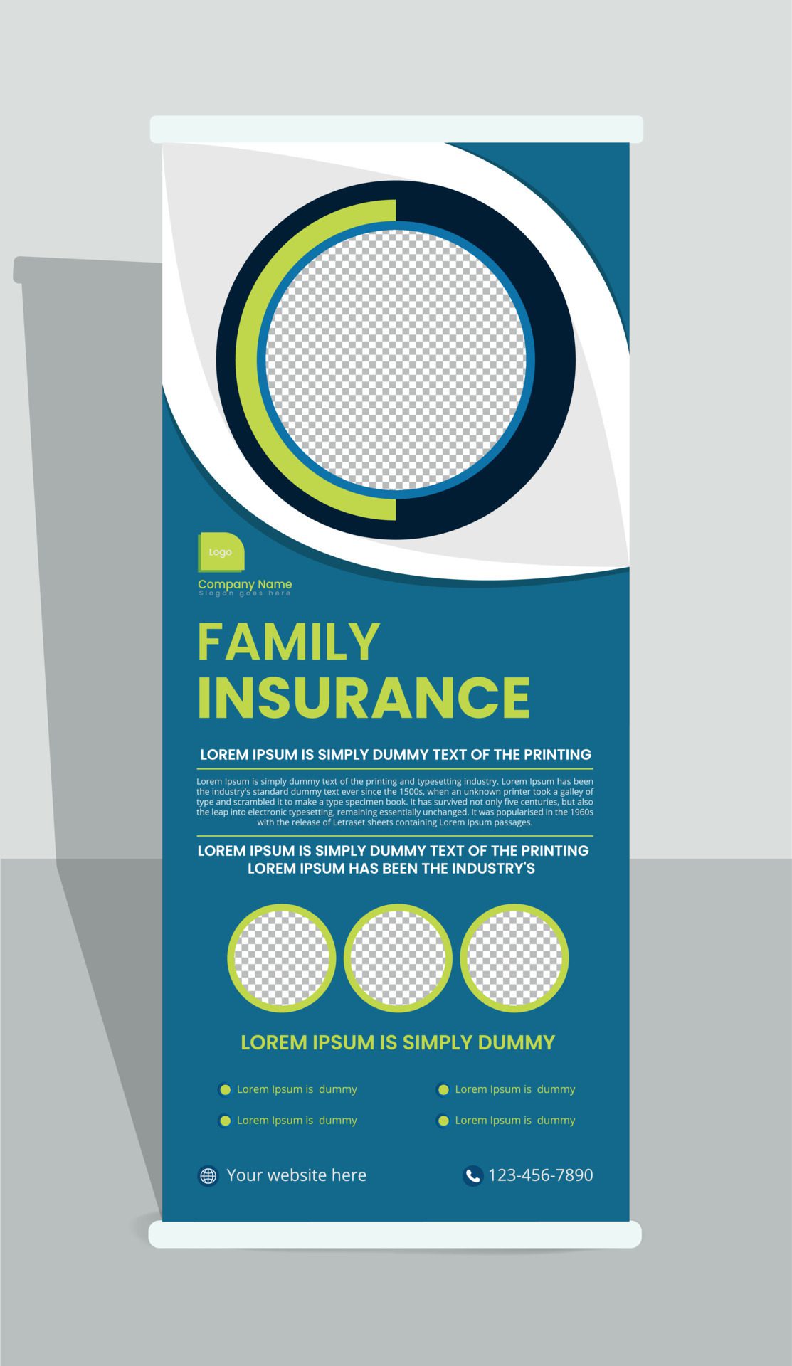 Roll up banner for the insurance company Free Vector