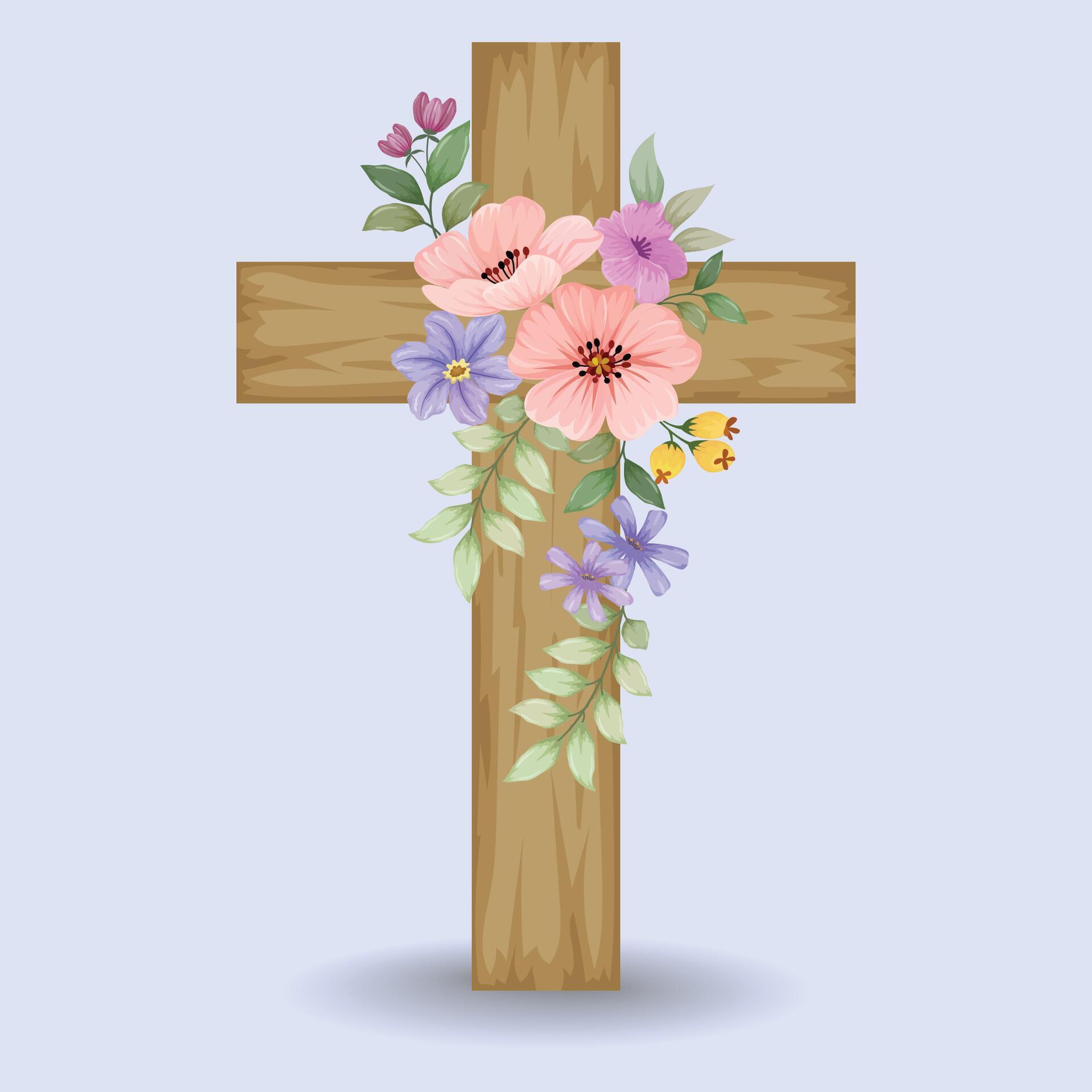 Wood crosses decorated with flowers Stock Free